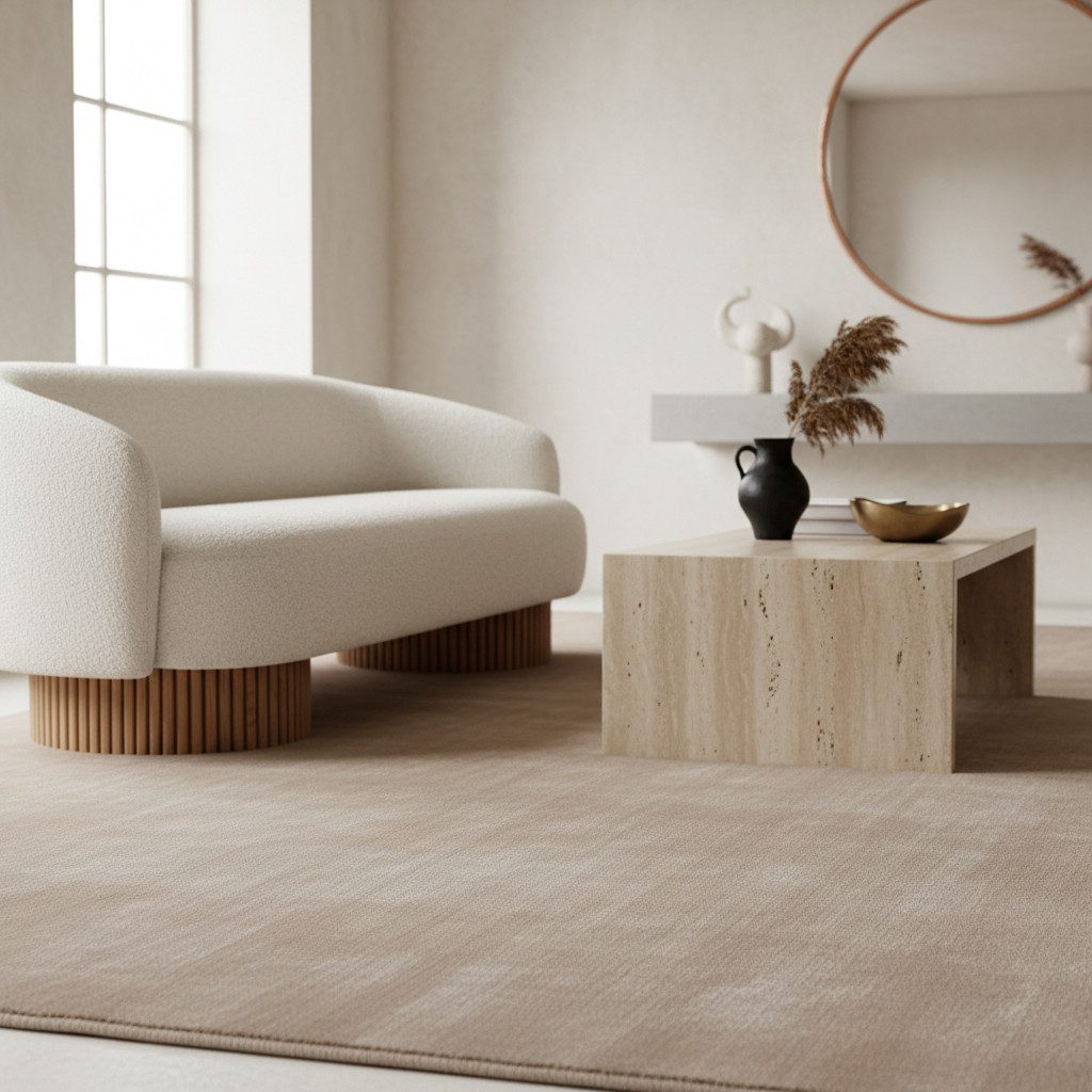 KADIMA DESIGN Teppich LECH Wohnzimmer Waschbar Schlafzimmer Wohnzimmerteppich Esszimmer Uni, Läufer, Höhe: 9 mm, Beige, 60x110 cm, Esszimmerteppich Fußbodenheiz – Bild 3 von 5