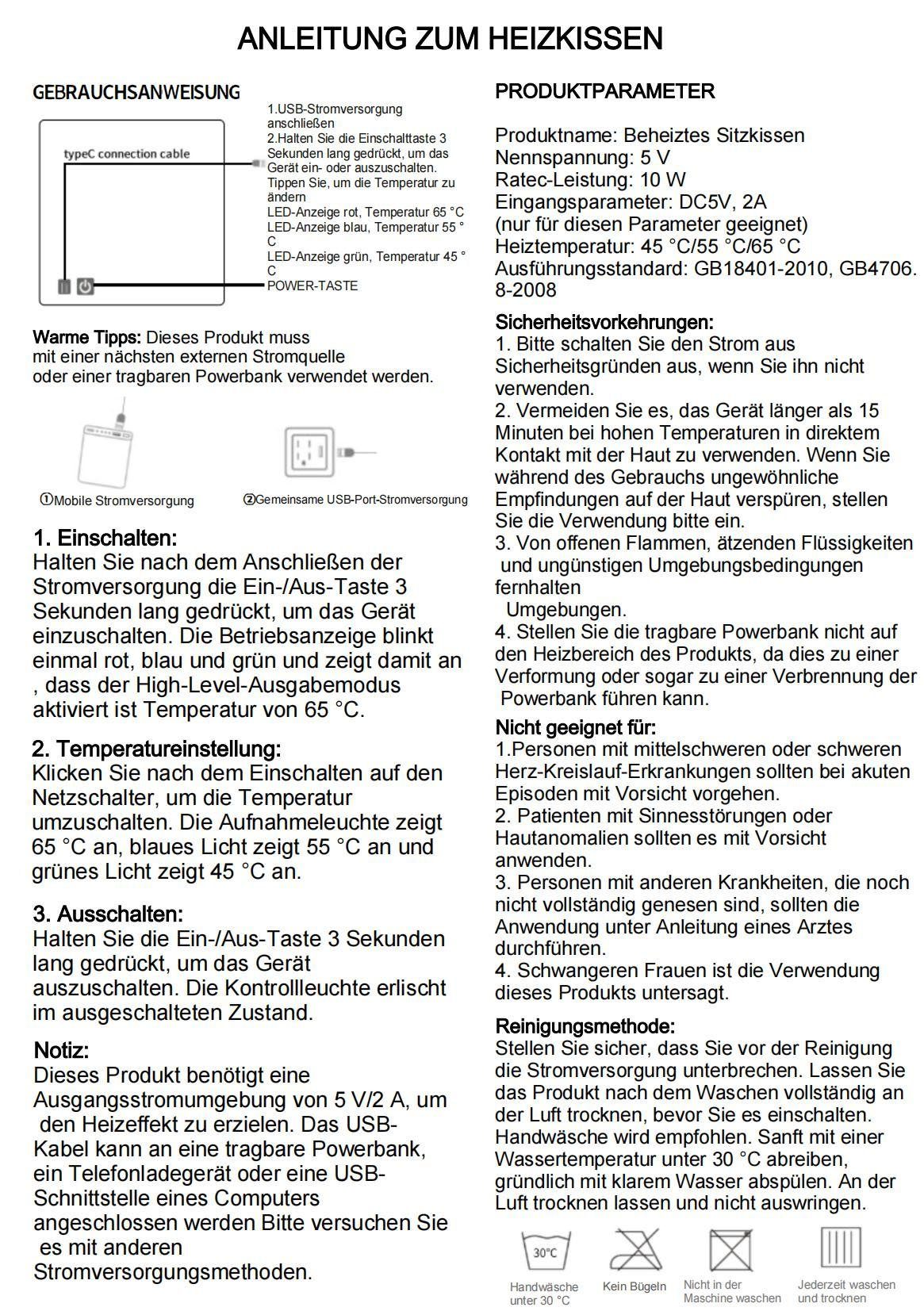 Stuhlkissen 3-Stufen JOYOLEDER Temperatureinstellung Sitzkissen der Stühle, USB-elektrisches für Schwarz Heizkissen