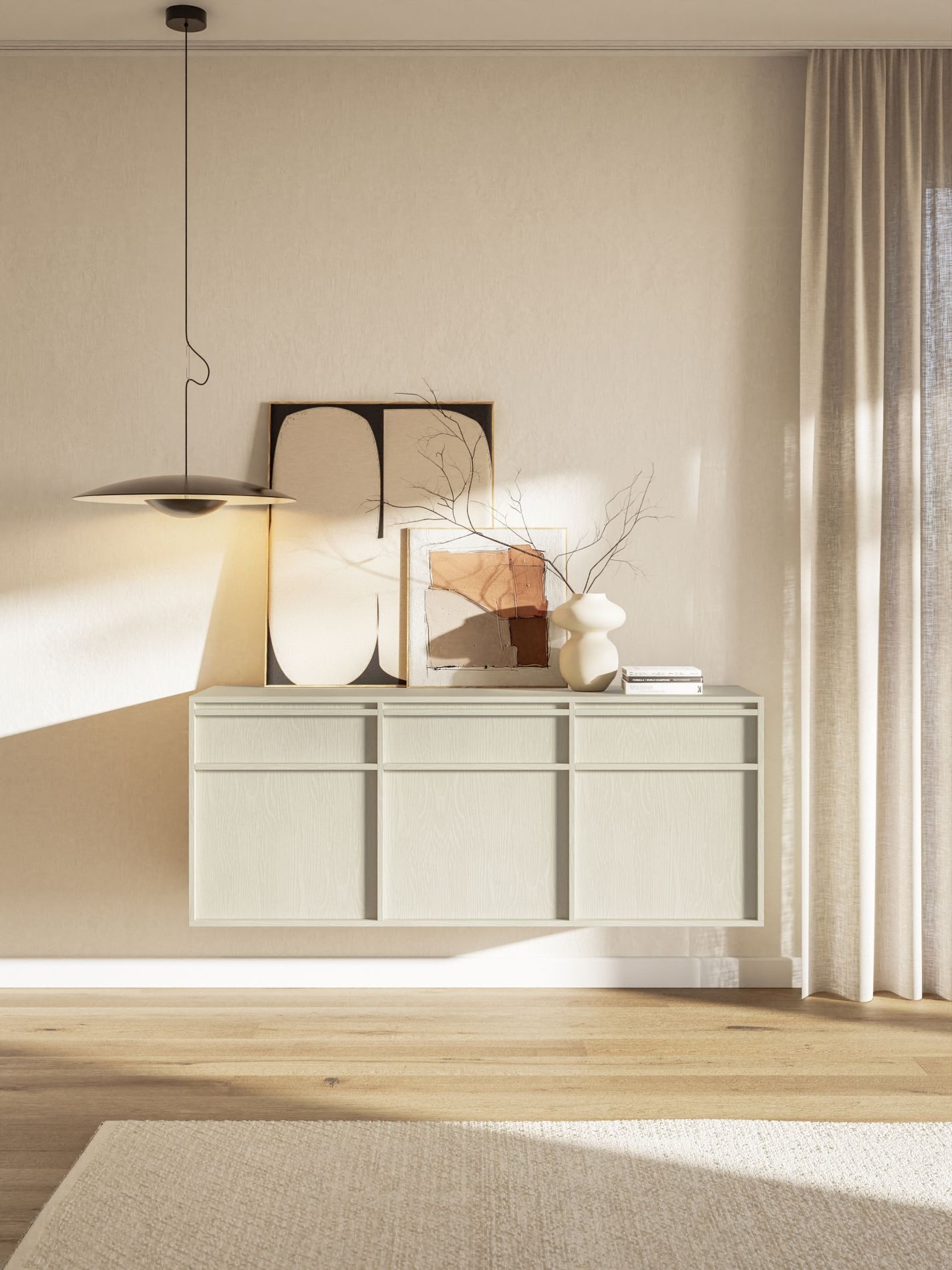 Selsey Sideboard EVO, Hängend mit 3 Schubladen und Türen, Push-to-open, 154 cm