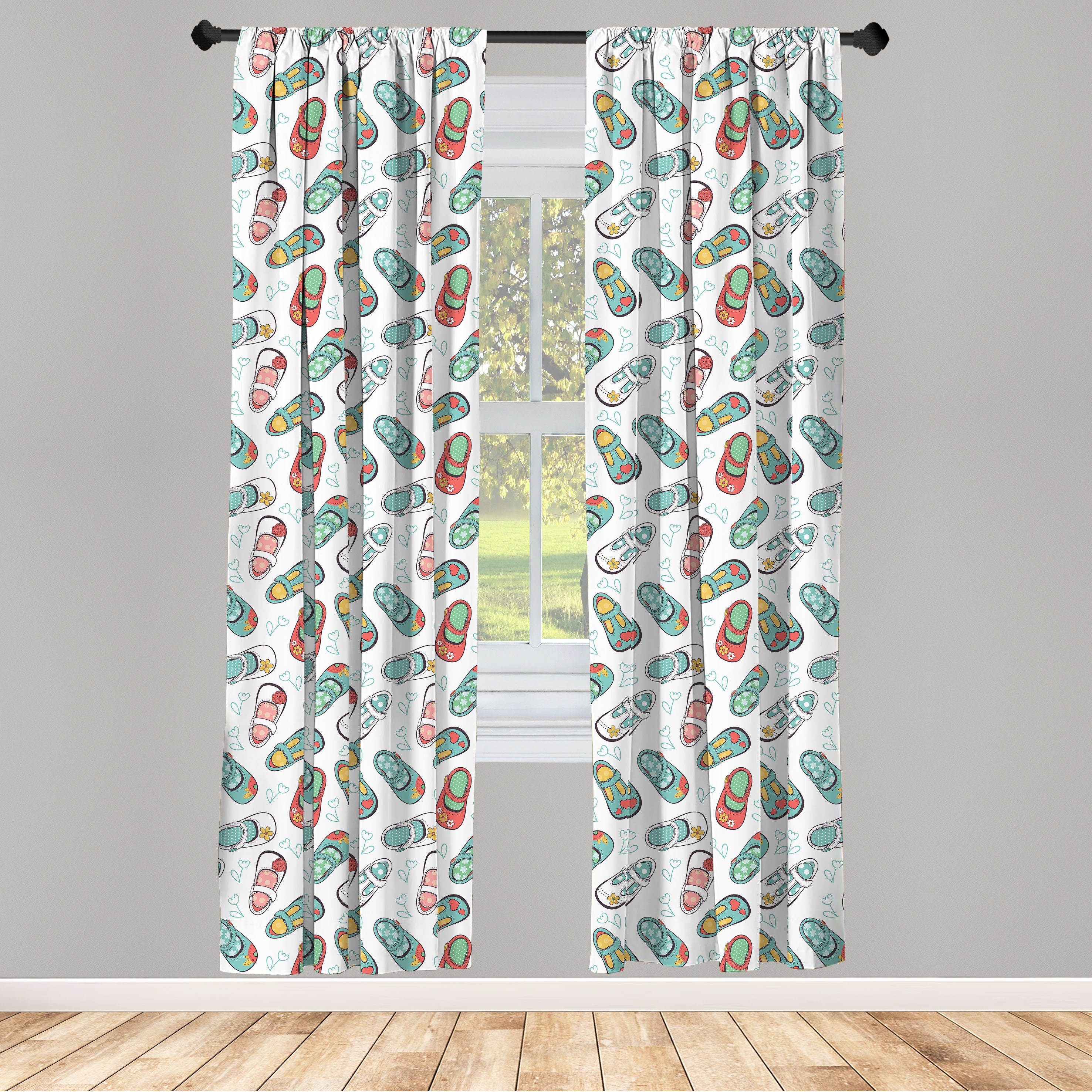 Gardine Vorhang für Wohnzimmer Schlafzimmer Dekor, Abakuhaus, Microfaser, Blumen Kleine Mädchen Schuh Blumen | Fertiggardinen