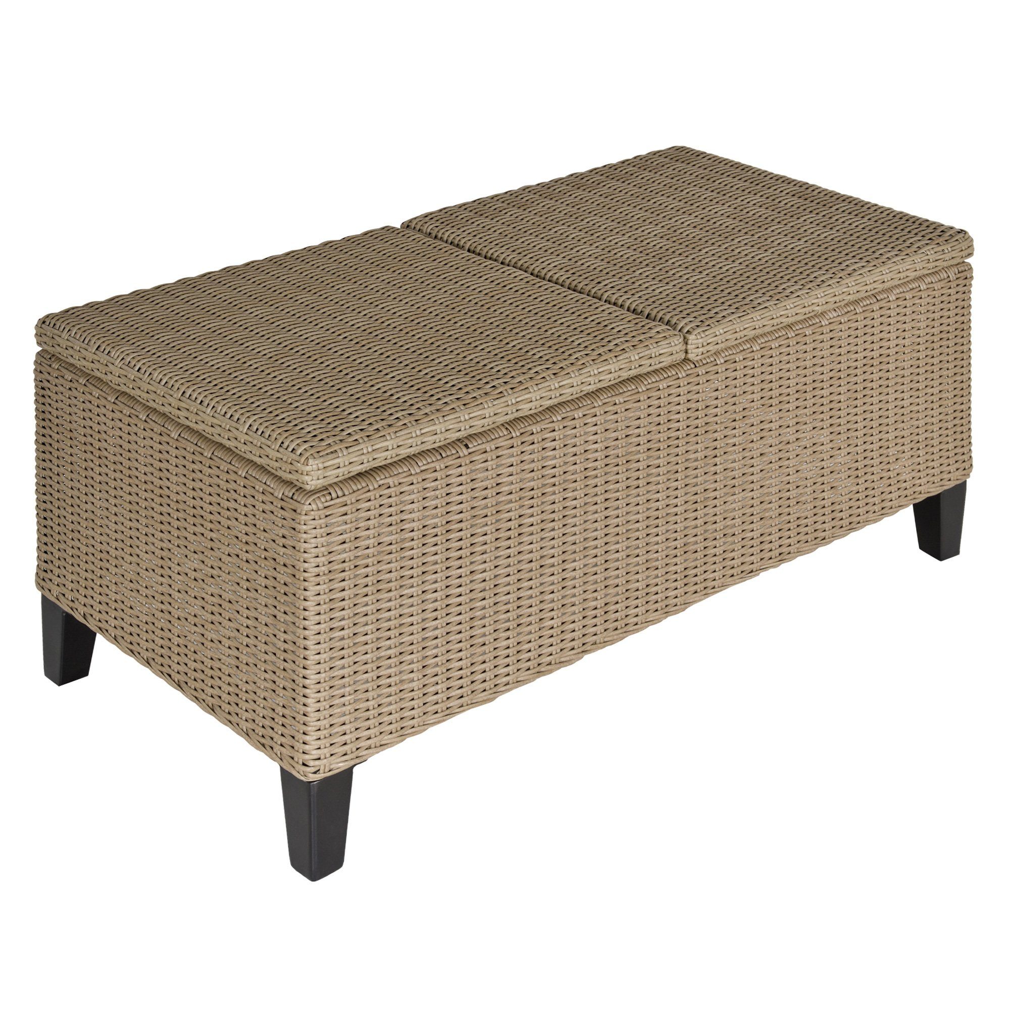 Outsunny Gartentisch Polyrattan Beistelltisch Garten ausziehbar (Balkontisch, 1-St., Couchtisch), Stahl Khaki 103 x 50 x 45,5 cm