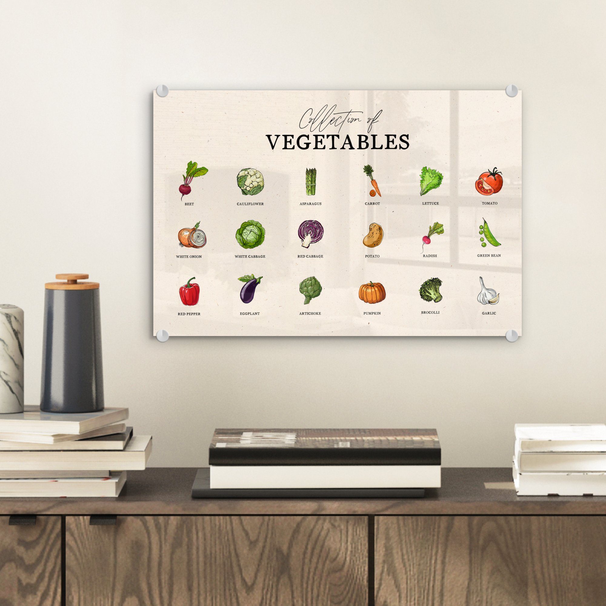 MuchoWow Acrylglasbild Küche - Wanddekoration Glasbilder Lebensmittel, - Glas Glas (1 - Gemüse auf Bilder - St), - Wandbild auf Foto