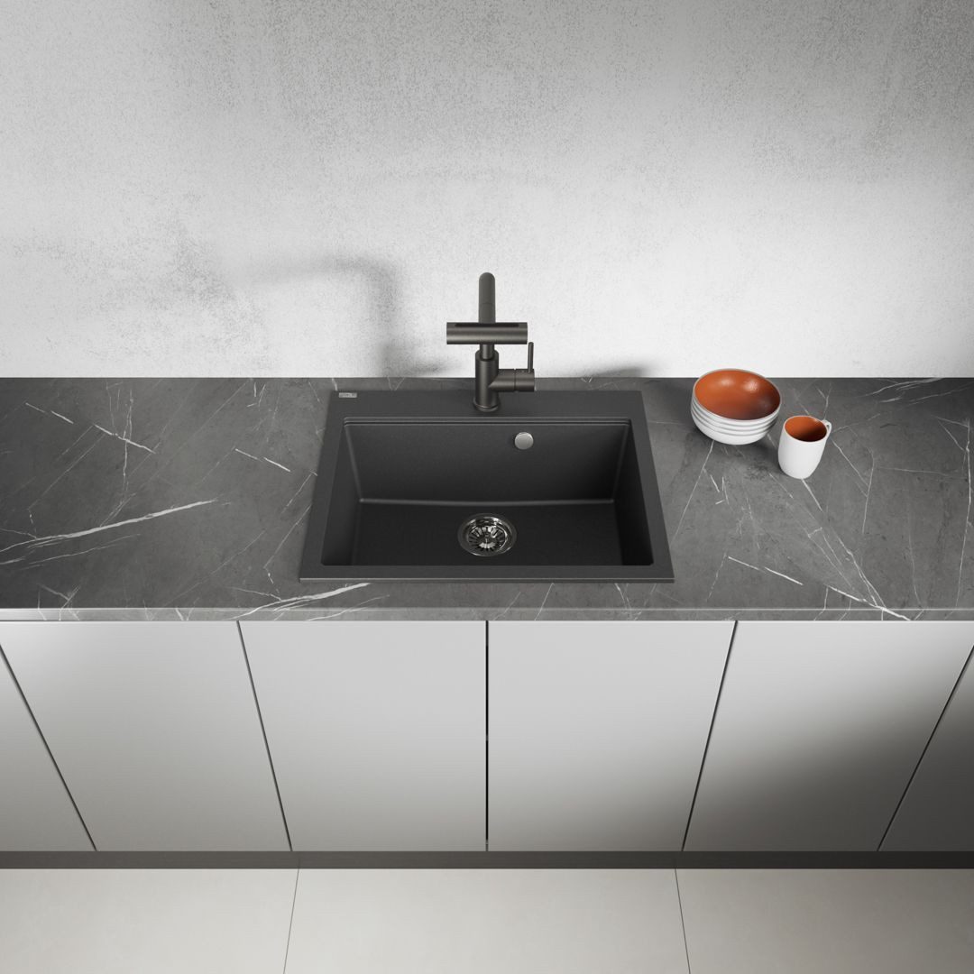 Granitspüle Einbauspüle TAU aus Granit (60×50 cm), 1 Becken, schwarz, matt günstig online kaufen