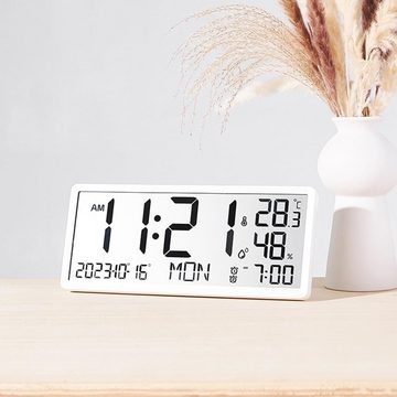 Jioson Wanduhr LCD Wanduhr digital mit Temperatur und Luftfeuchteanzeige (34*15*3 cm,präzises elektronisches Uhrwerk sorgt für genaue Uhrzeit)