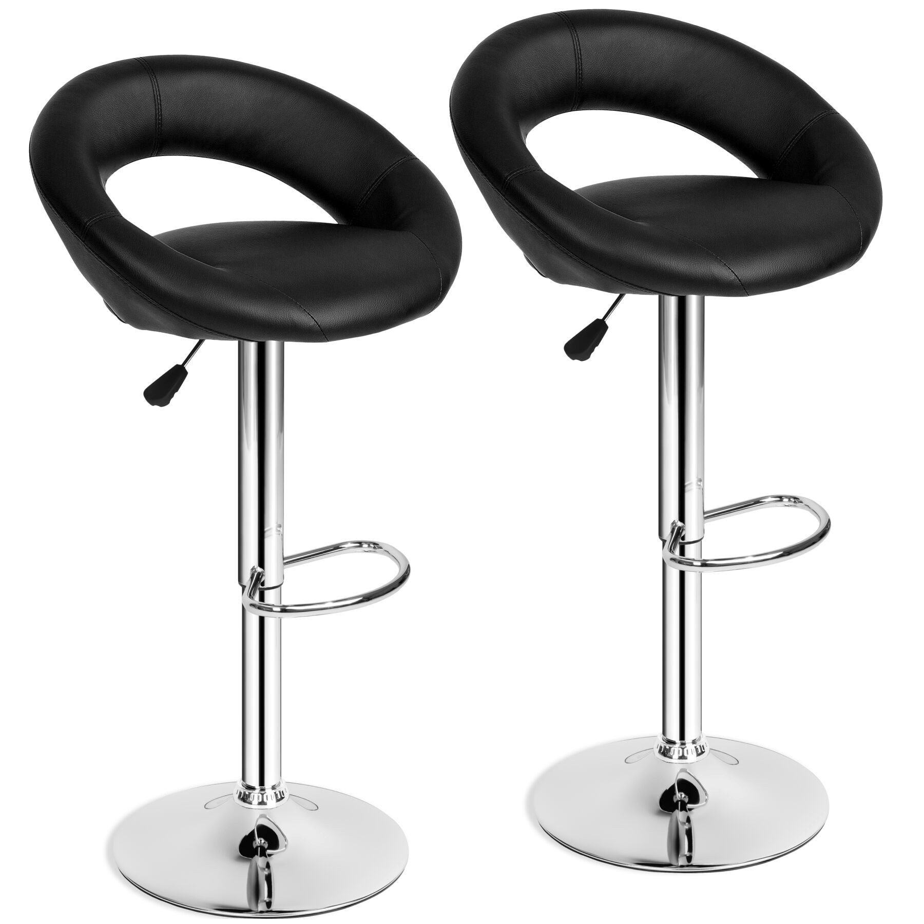 tectake Barhocker 2er Set Barstühle gepolstert mit Rückenlehne, Sitzhöhe 63 - 83 cm (Barstühle Christian, in schwarz), Bezug aus Kunstleder, drehbar und höhenverstellbar, mit Fußstütze