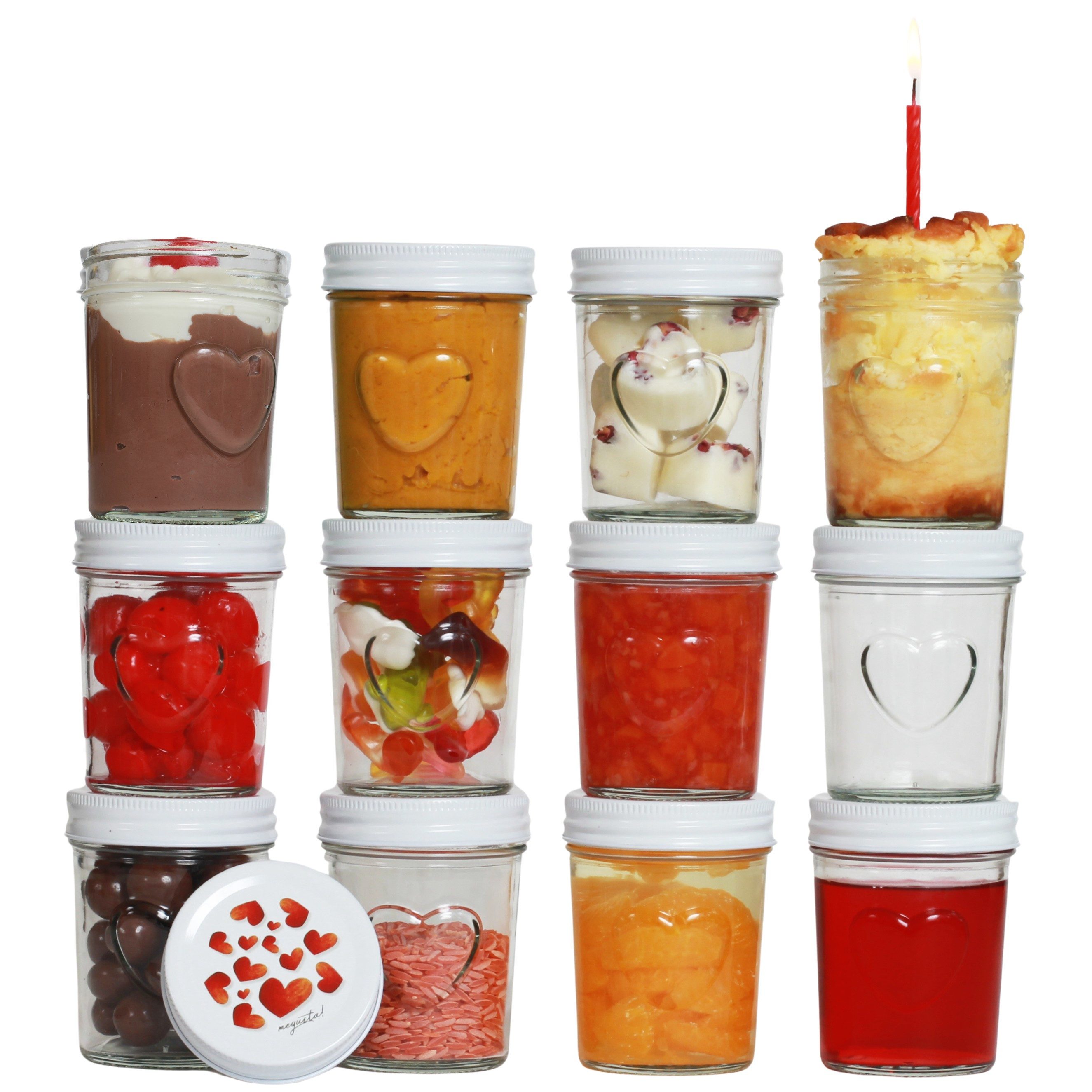 megusta! Einmachglas mit Herz, 12 Marmeladengläser Gewürzgläser Dessertgläser, 200ml, für Marmelade, Meal Prep, Nachtisch, Vorspeisen, Pesto, Yoghurt