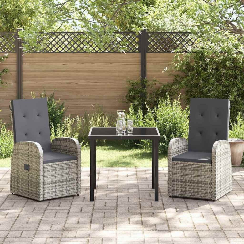 vidaXL Gartenlounge-Set Garten Essgruppe mit Kissen 3 pcs Grau Poly-Rattan, (3-tlg)