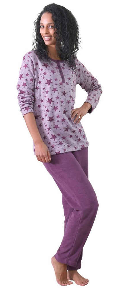 Normann Pyjama Damen Frottee Schlafanzug –Sterne als Motiv - auch in Übergrößen