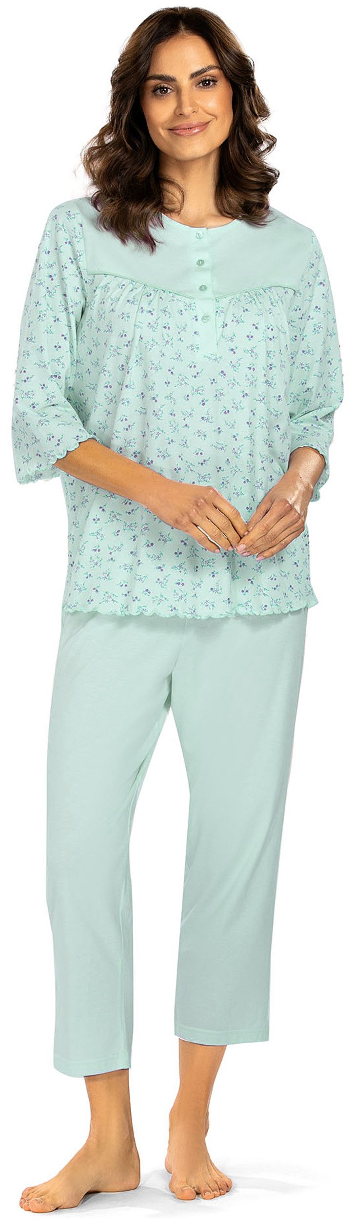 comtessa Schlafanzug Feeling Good (Set, 2 tlg., 2-teilig) Damen Pyjama geknöpft 2-teilig 7/8 Hose 3/4 Arm Baumwolle große Größen