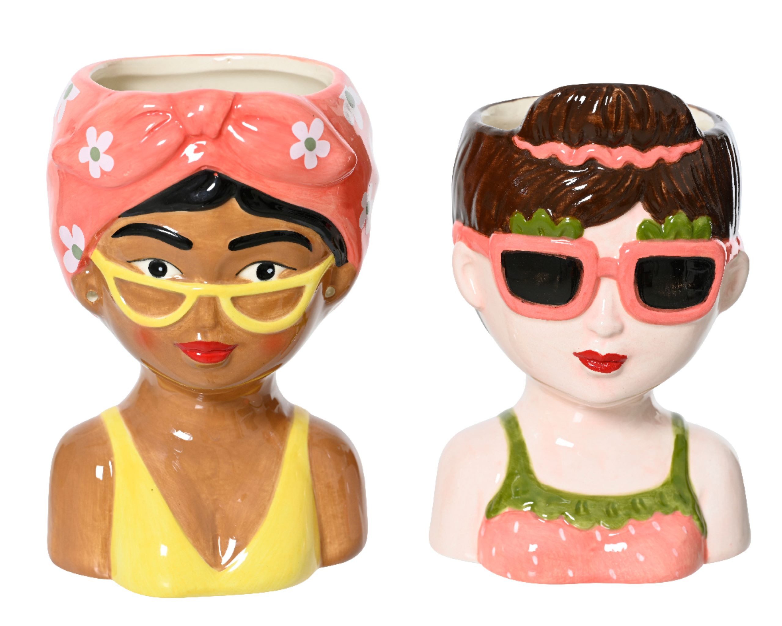 Decoris season decorations Blumentopf, Blumentopf / Übertopf Strandlady 16cm Keramik 1 Stück sortiert