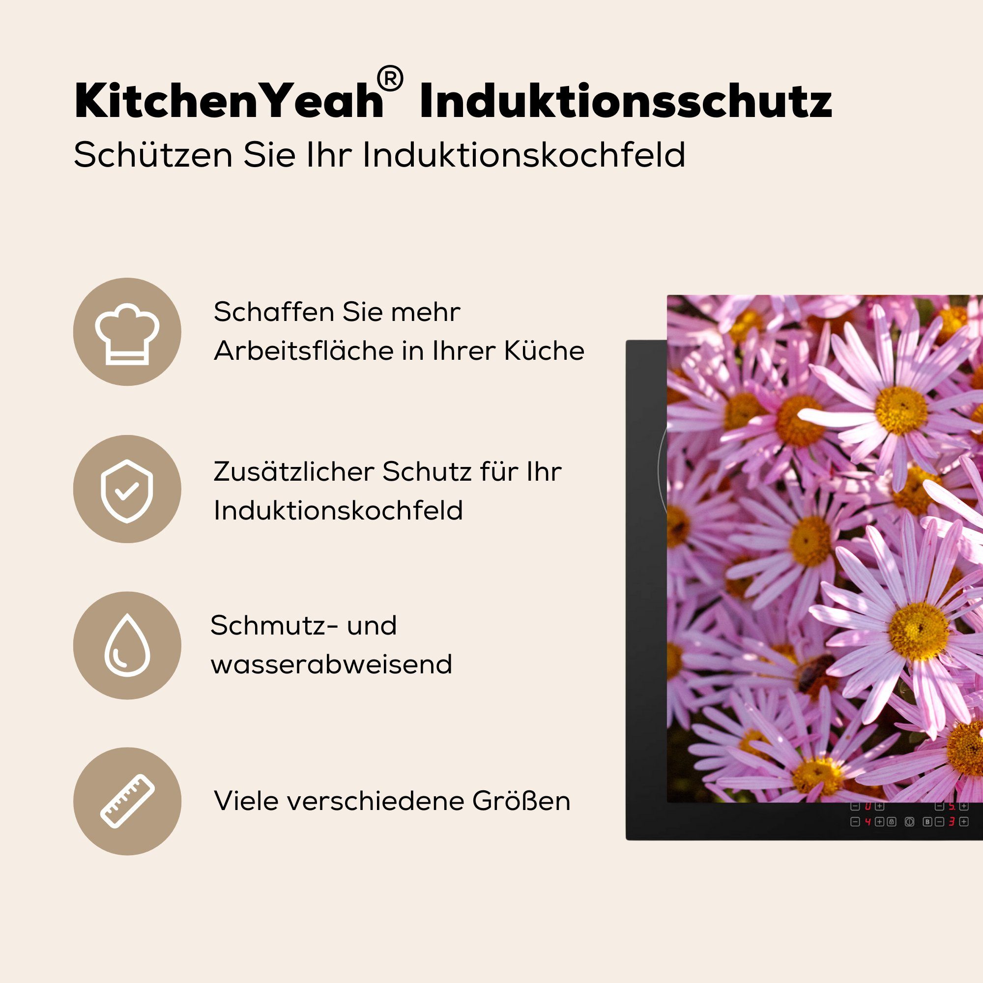 Induktionskochfeld Asterblüten Garten, in MuchoWow 81x52 (1 einem tlg), Vinyl, küche, Herdblende-/Abdeckplatte Schutz Ceranfeldabdeckung cm, für die