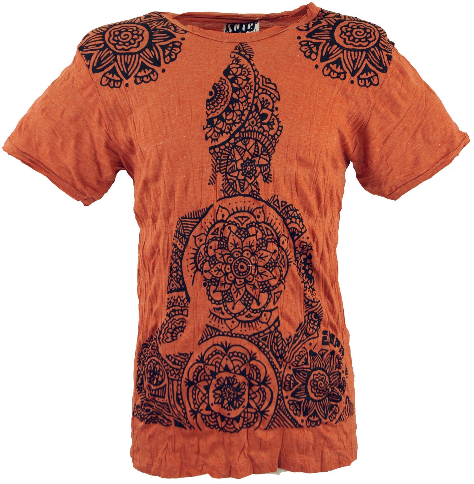 Guru-Shop T-Shirt Sure T-Shirt Mandala Buddha - rostorange Goa Style, Festival, alternative Bekleidung