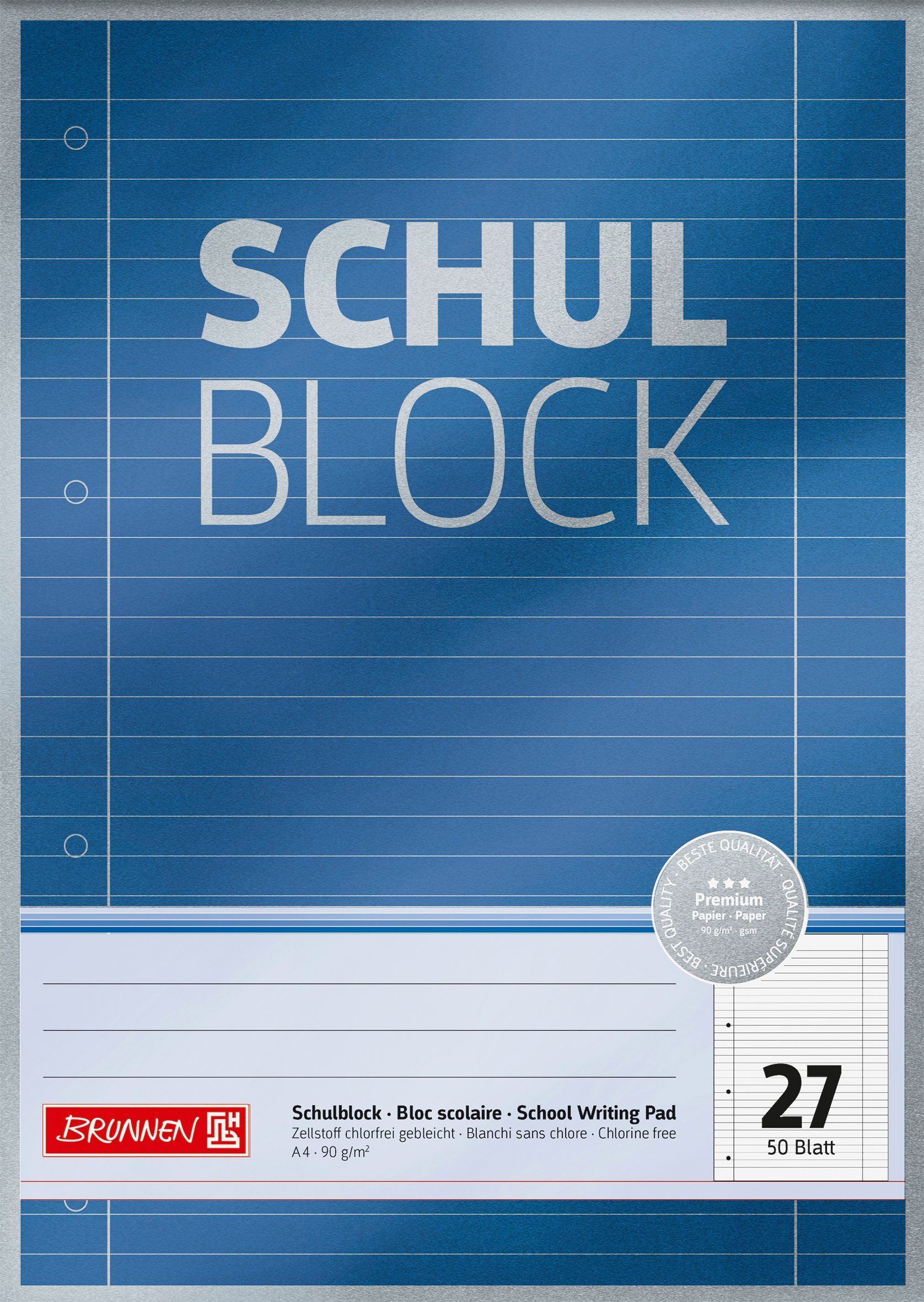 BRUNNEN Collegeblock Block Premium "Schulblock" A4 liniert mit Randlinie innen und außen Li