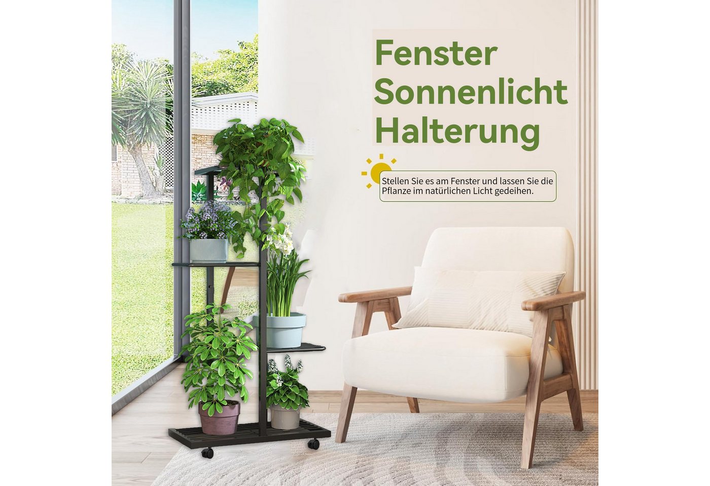 Thumbnail - YINDN Blumenständer Blumenregal mit 4 Rollen, 4 Tier 5 Potted Pflanzenständer (Beweglicher Blumentopf Halter, Blumenstän...