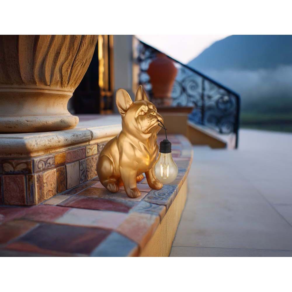 GLOBO LIGHTING LED Solarleuchte, LED-Leuchtmittel fest verbaut, Warmweiß, LED Solarleuchte Solarlampe Außenleuchte goldfarben matt Hund H 23,5cm