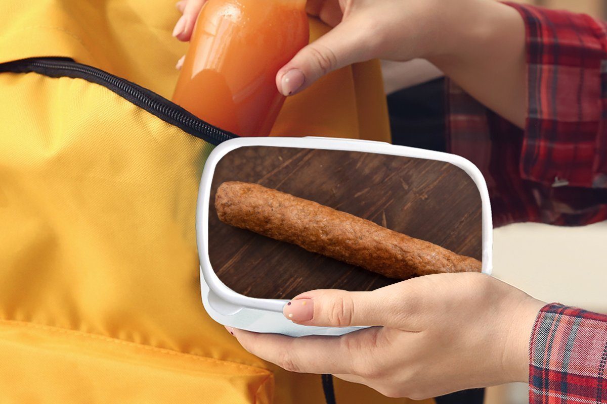 MuchoWow Lunchbox Frikandel Brotdose, Hintergrund, hölzernen auf leckerer weiß Brotbox für Kinder einem Jungs Mädchen Erwachsene, Kunststoff, und Ein (2-tlg), und für