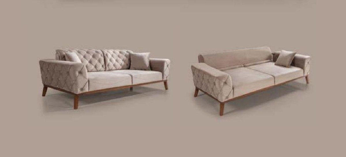 JVmoebel 3-Sitzer Chesterfield Sofa 3 Sitzer Dreisitzer Stoff Braun Modern Couch Luxus