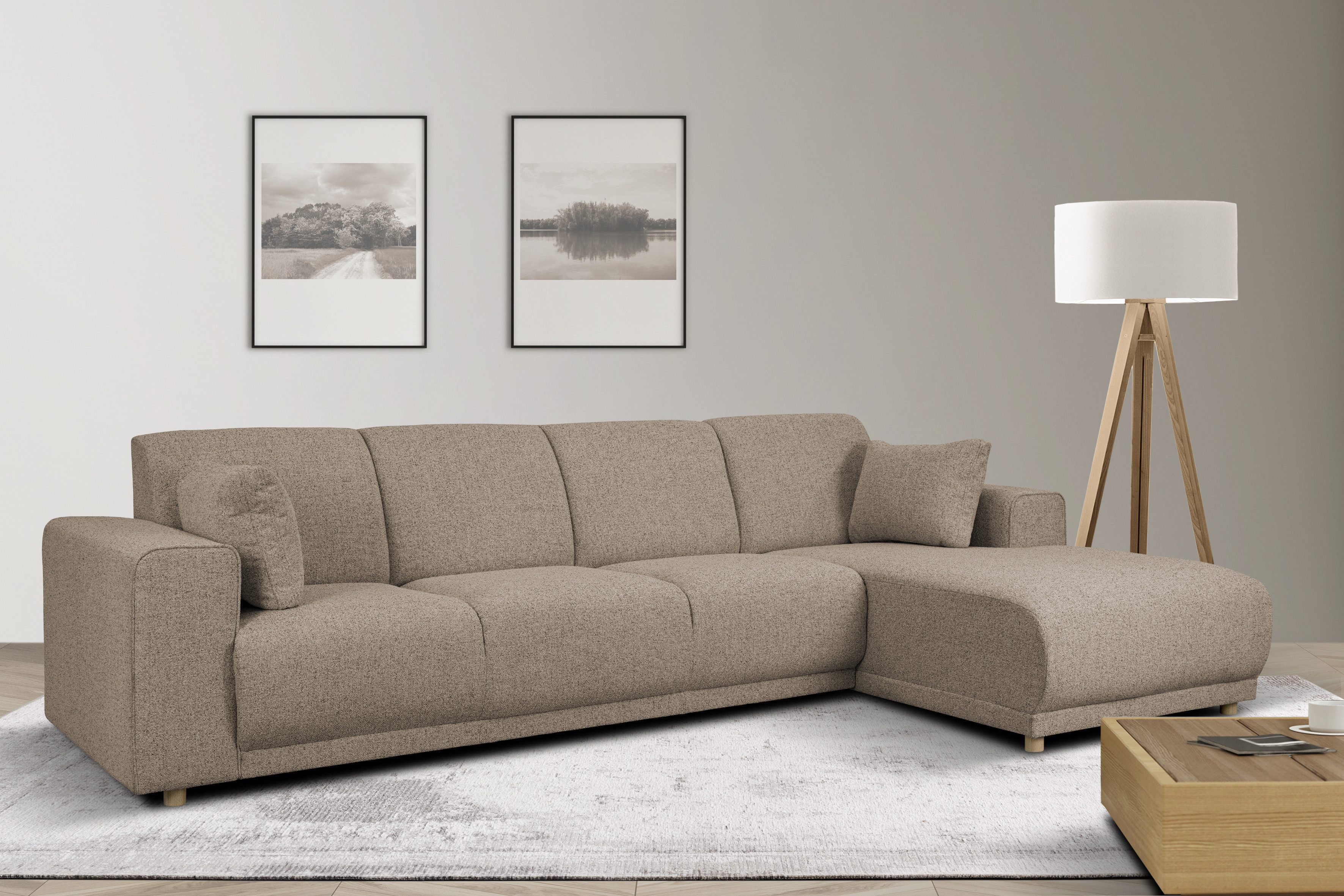 OTTO home Ecksofa LEMPS wahlweise Recamiere links oder rechts L-Form, incl. Zierkissen, Stellmaße 297x162 cm