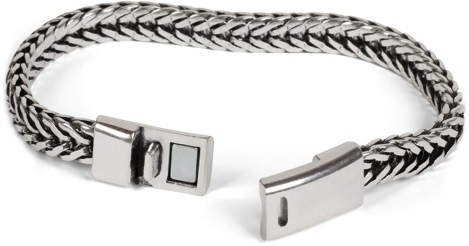 Magnetverschluss Schwarz Silber / (1-tlg), mit styleBREAKER Armband Armkette Zopfkette
