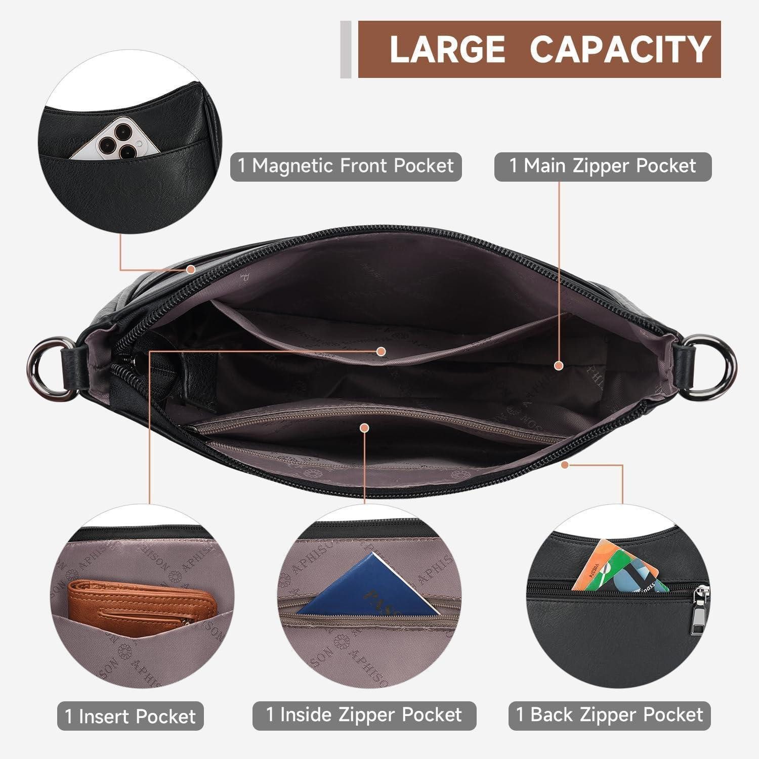 LuxusKollektion Umhängetasche Kleine schwarze Crossbody-Umhängetasche mit breitem Gurt