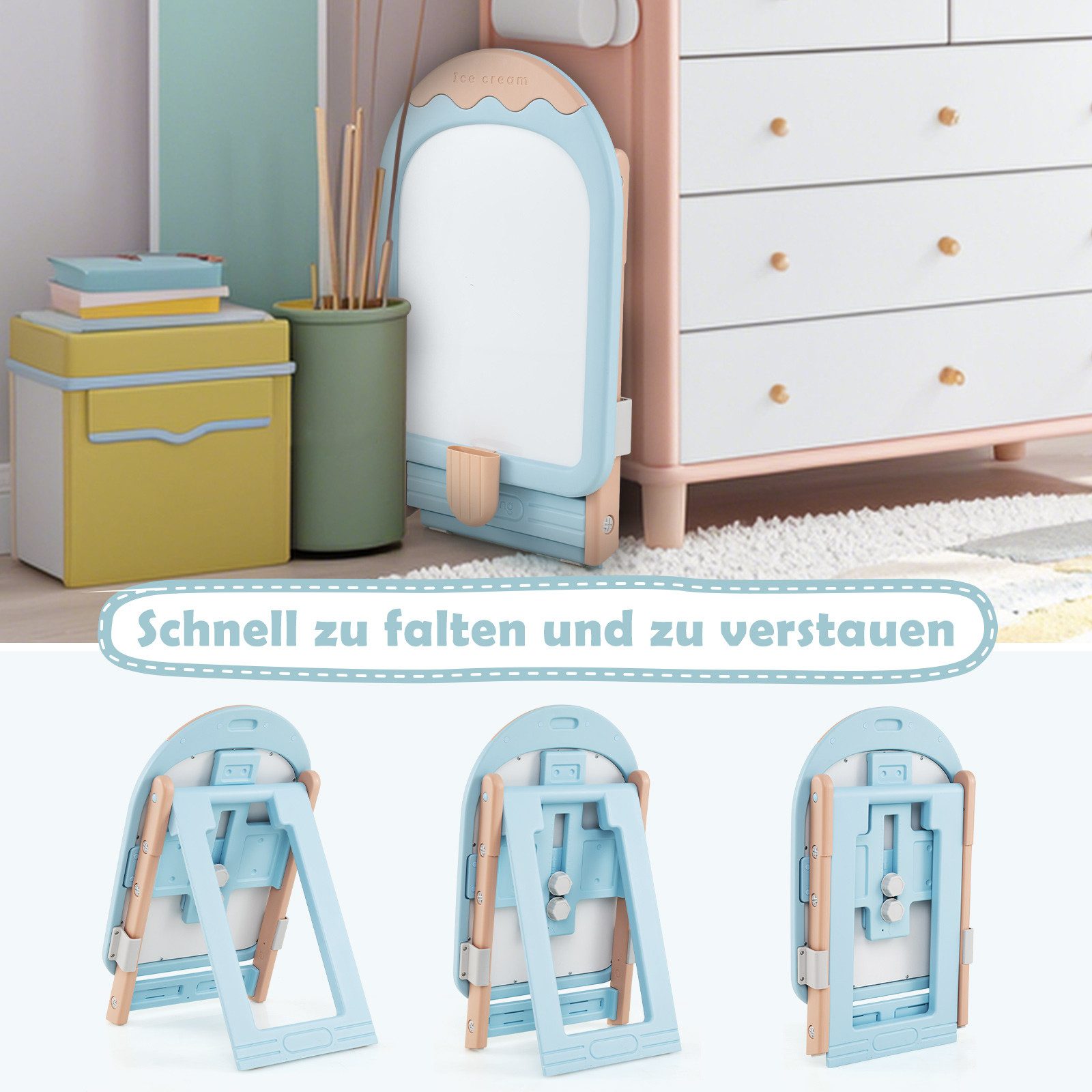 COSTWAY Standtafel, (2-tlg), Kinder-Staffelei mit Stuhl, höhenverstellbar