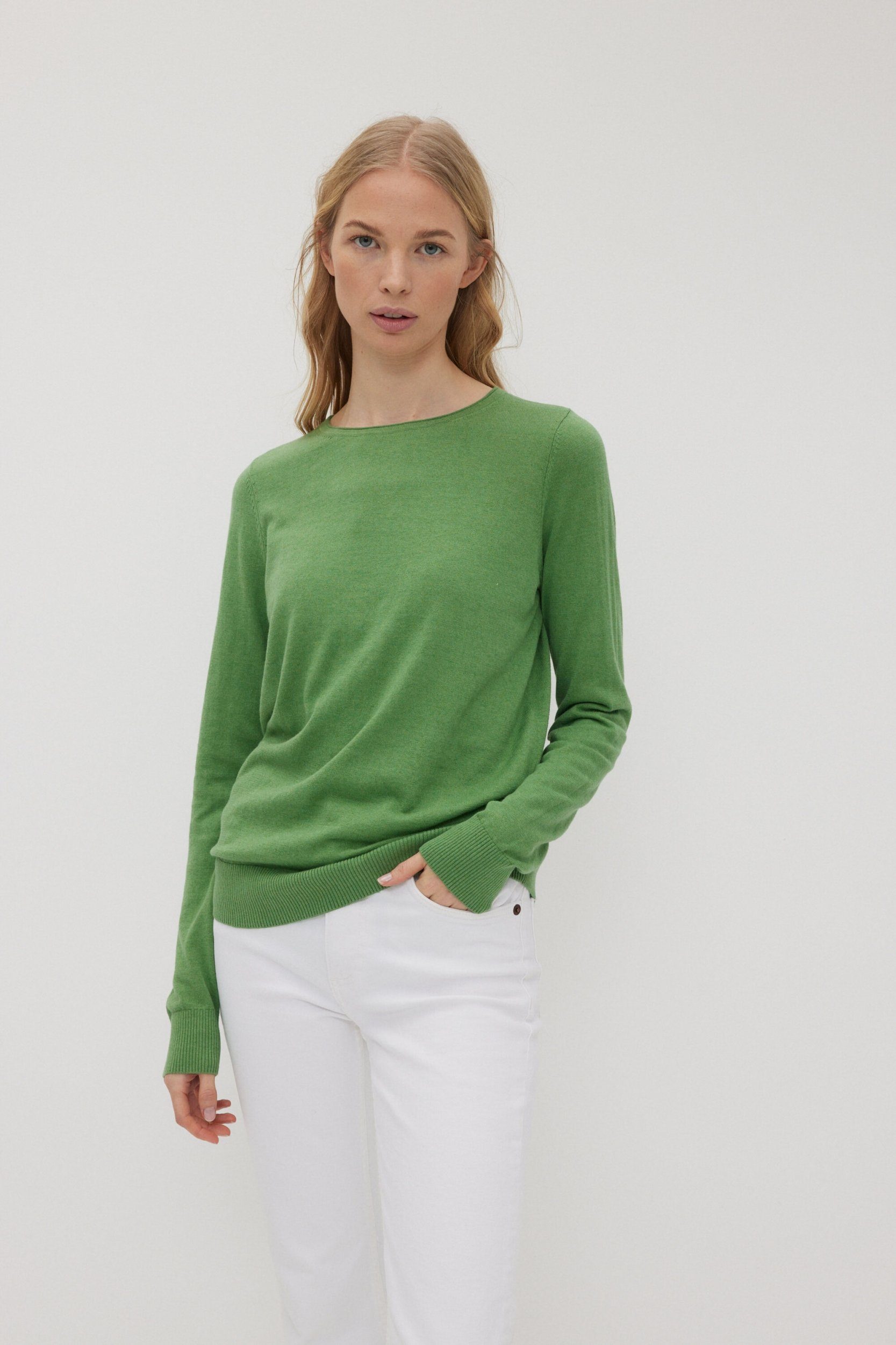 THE FASHION PEOPLE Rundhalspullover Basic Roundneck, kintted WASABI