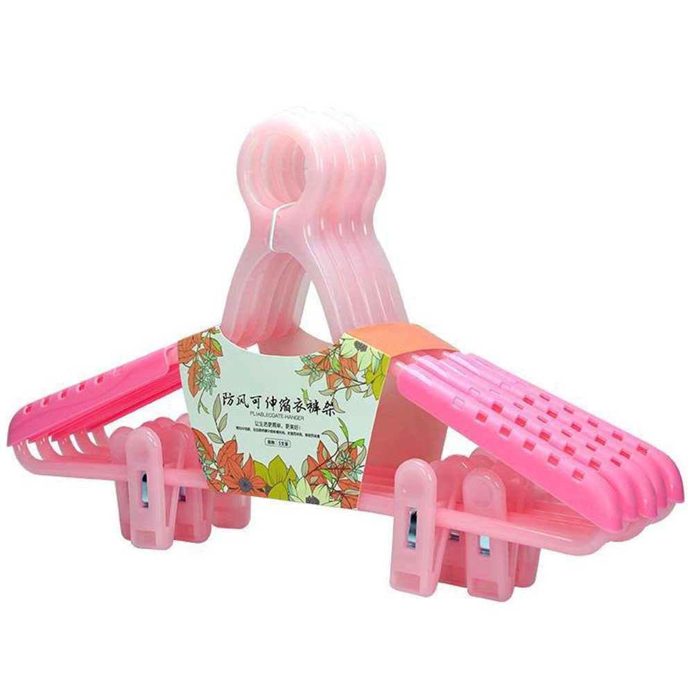 Blusmart Kleiderbügel Haushalts-Teleskop-Kleiderbügel Mit Clips, Winddichter Rosa2