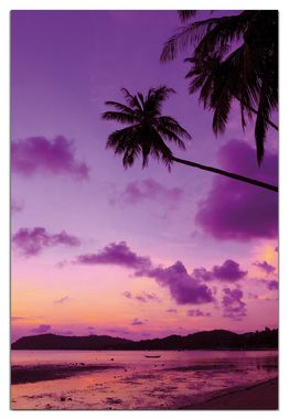 Wallario Wandfolie, Sonnenuntergang unter Palmen Himmel in lila und orange, wasserresistent, geeignet für Bad und Dusche