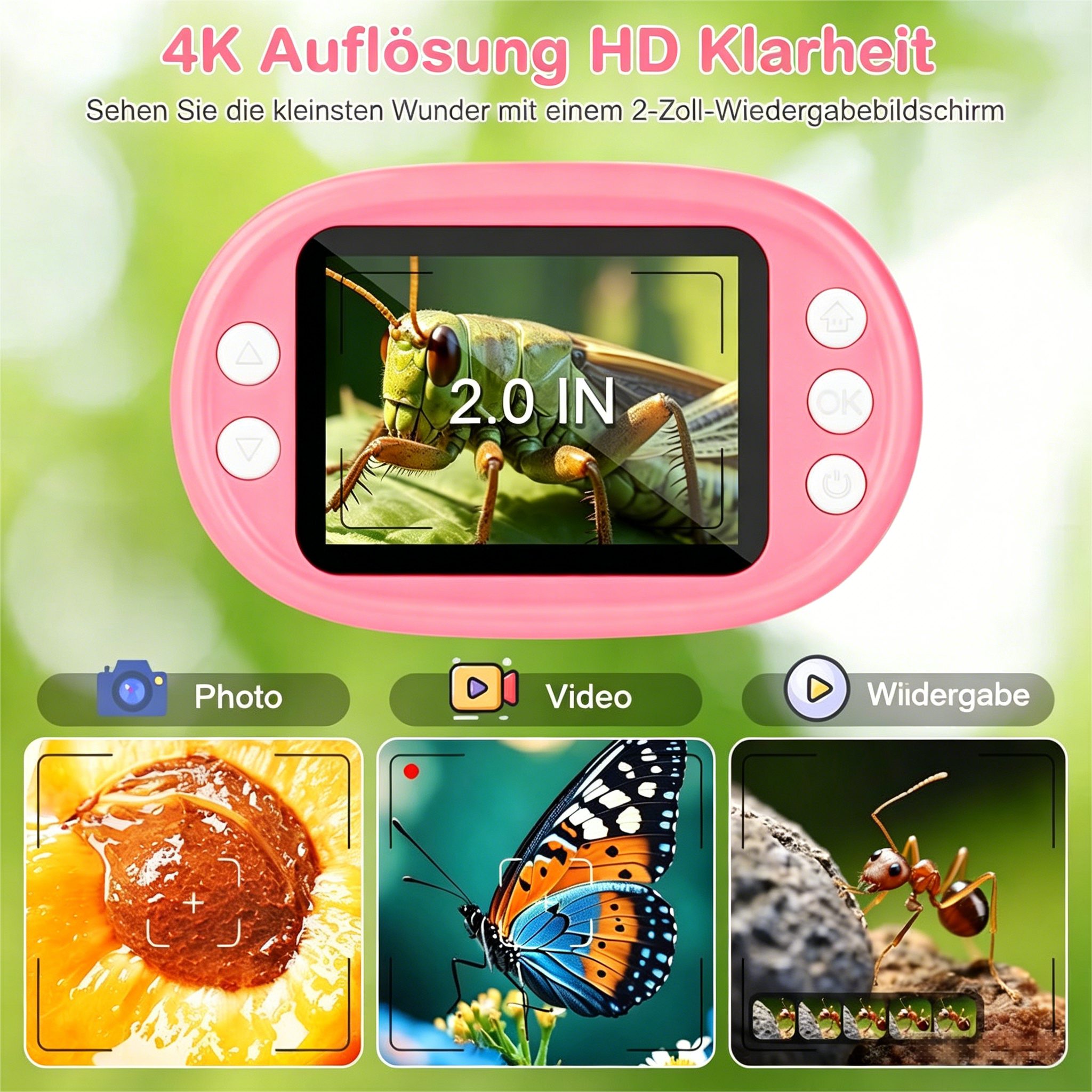 Kityhome Kindermikroskop, 1000X Digitales Handmikroskop, Mikroskop für Kinder Kindermikroskop (100x-1000x, 32G, 4K-HD-Display)