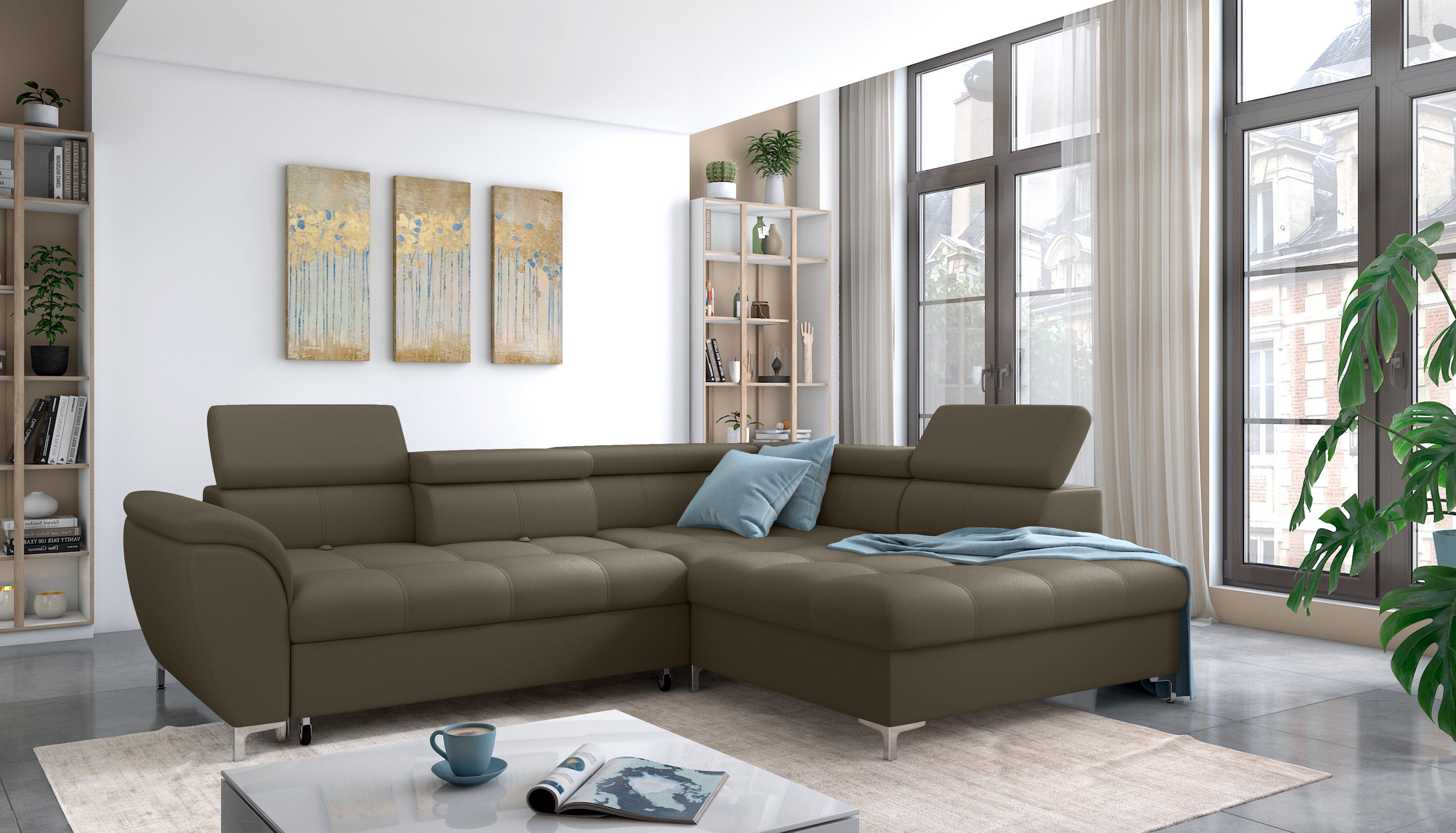 Stylefy Ecksofa Neoklis, L-Form, Eckcouch, oder und bestellbar, Design links Modern mane Metall, inklusive Kopfteilverstellung, Rückenteil- Bettfunktion mit und rechts Bettkasten