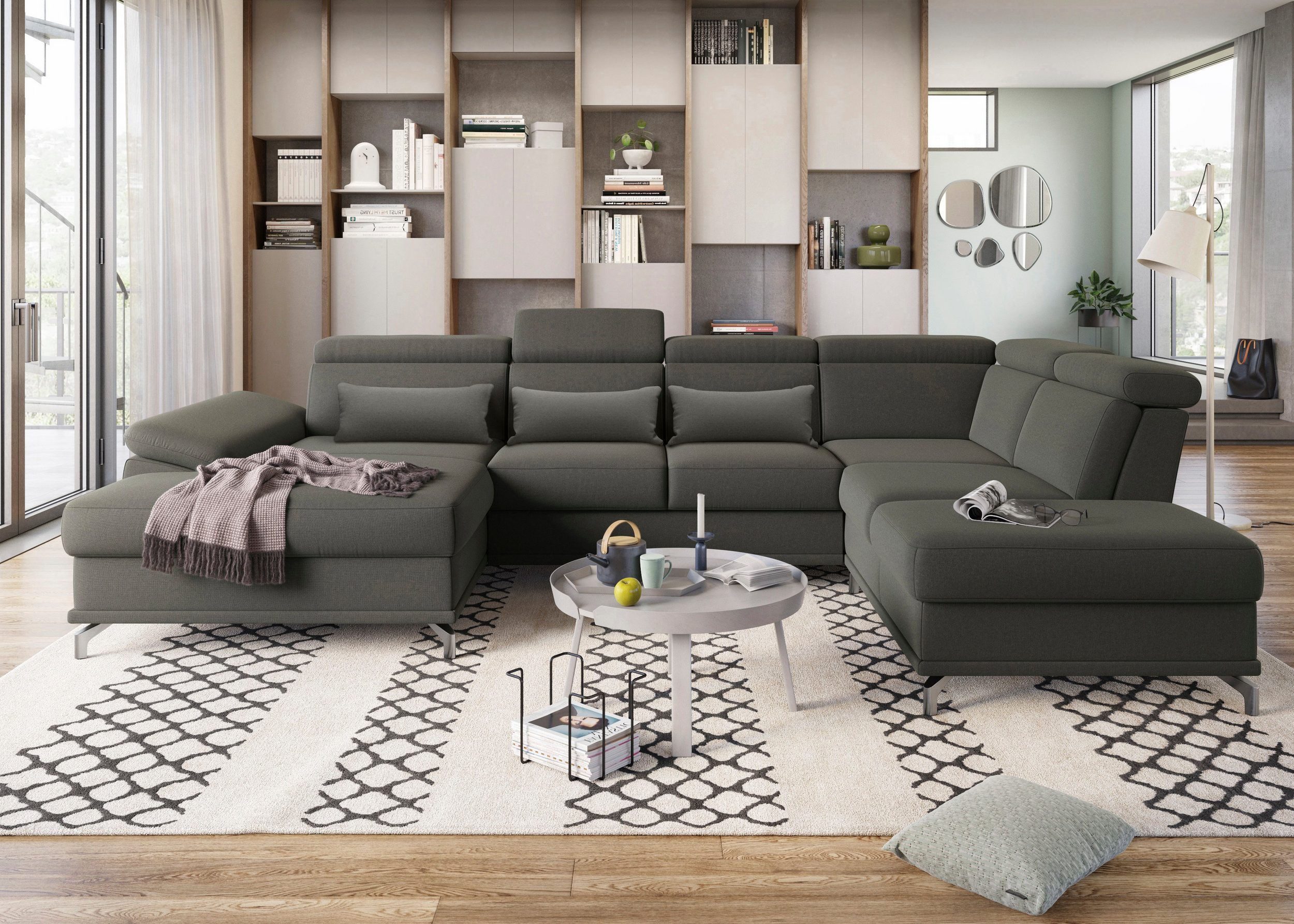 SIT&MORE Wohnlandschaft Cabrio U-Form, mit Sitztiefenverstellung, Arm- und Kopfteilverstellung - Einrichtungsbeispiel