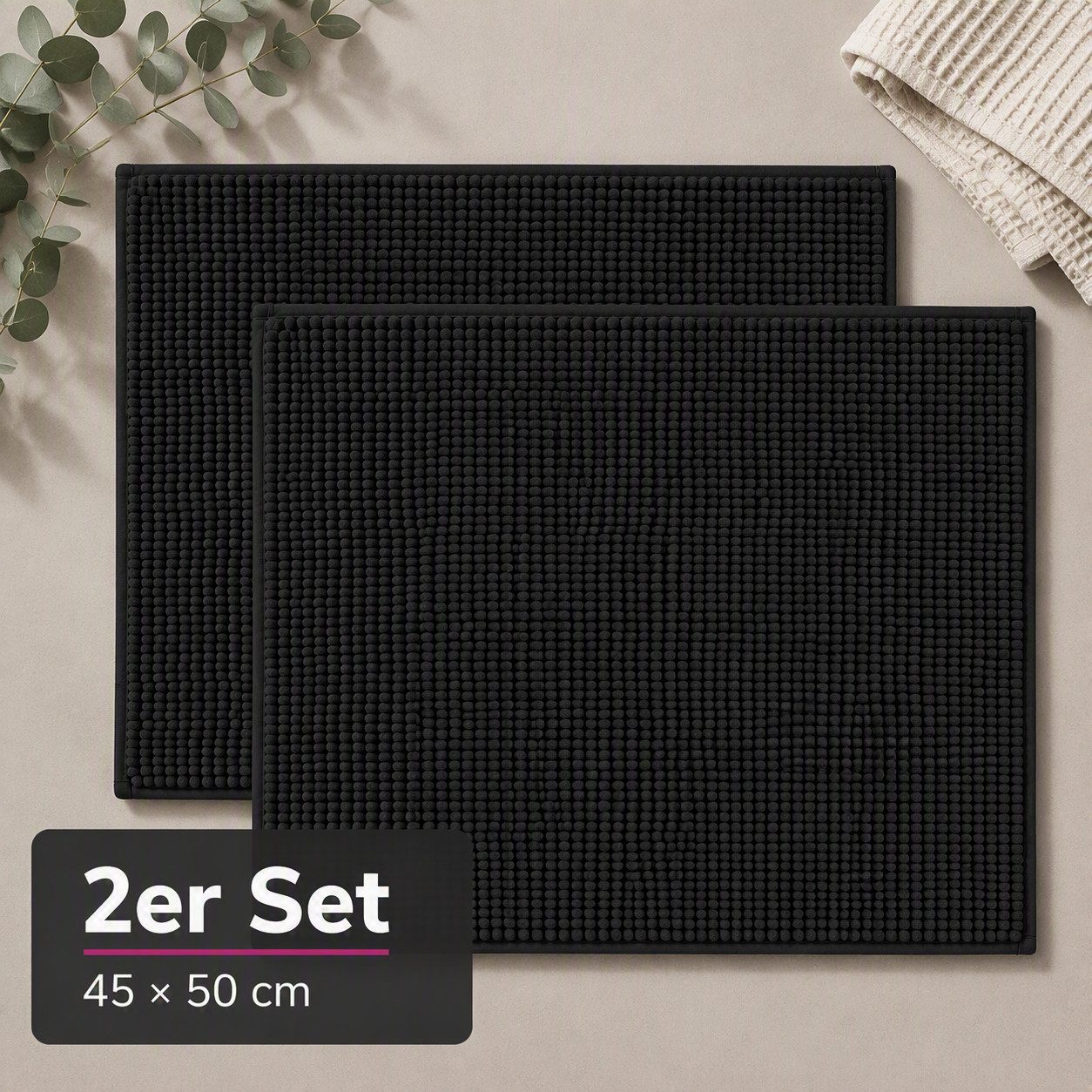OTTO home Badematte Vanessa Chenille, Standard & Premium, 15cm oder 20cm, auch als 2er Set, rutschhemmend beschichtet, schnell trocknend, strapazierfähig, fußbodenheizungsgeeignet, Polyester, rechteckig, 2-tlg. 45 cm x 50 cm, Uni Farben, besonders weich, flauschig, Badvorleger