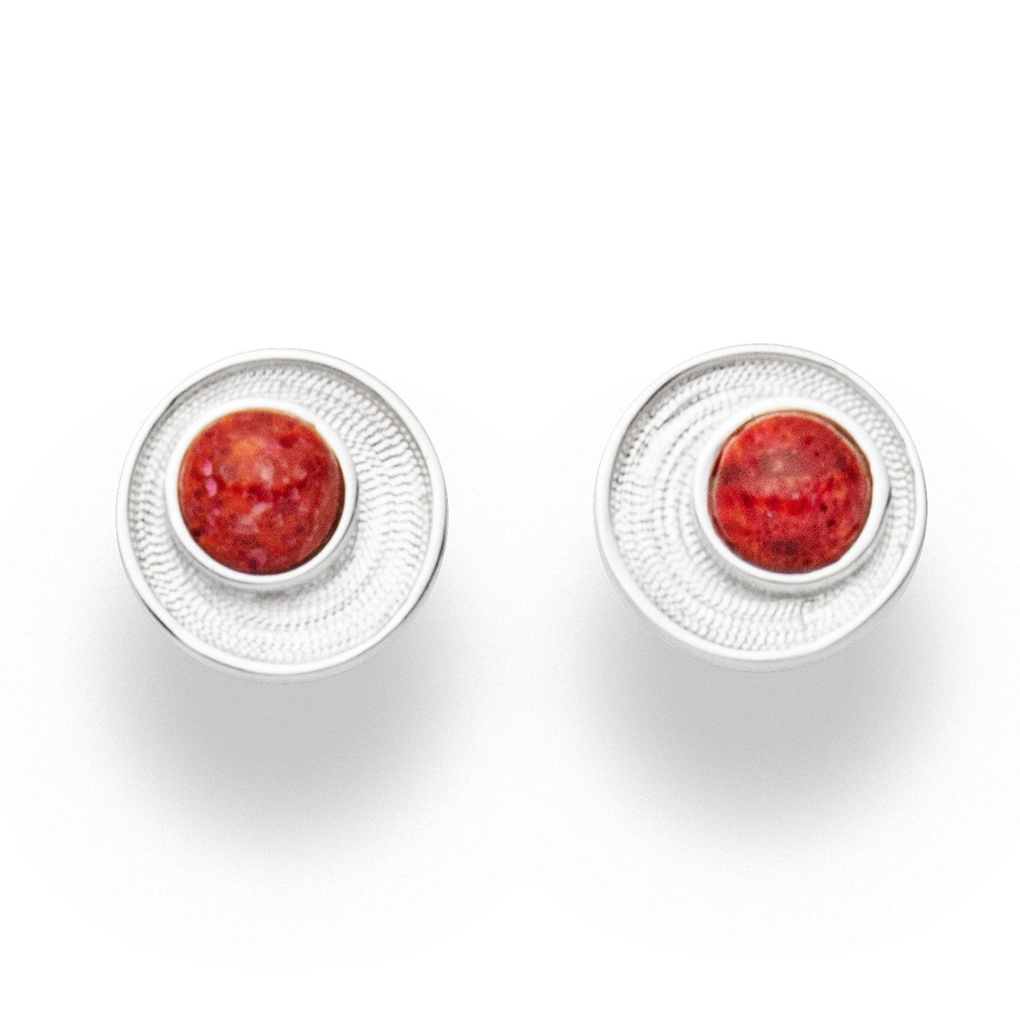 DUR Paar Ohrstecker Feuerstrudel O5144 925 Silber Koralle Rot 13 mm