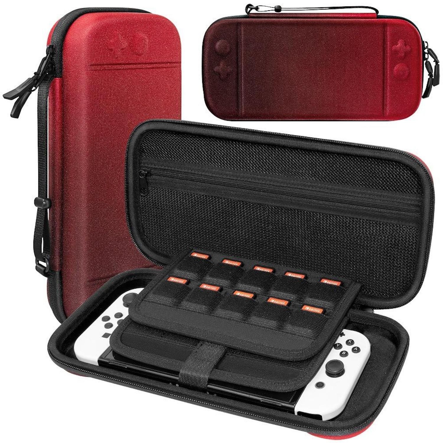 Wigento Handyhülle Für Nintendo Switch 2 Tragbare Hartschalen-Schutztasche Schwarz Rot, Stoßfest, Kratzfest, Wasserdicht, Tragbar