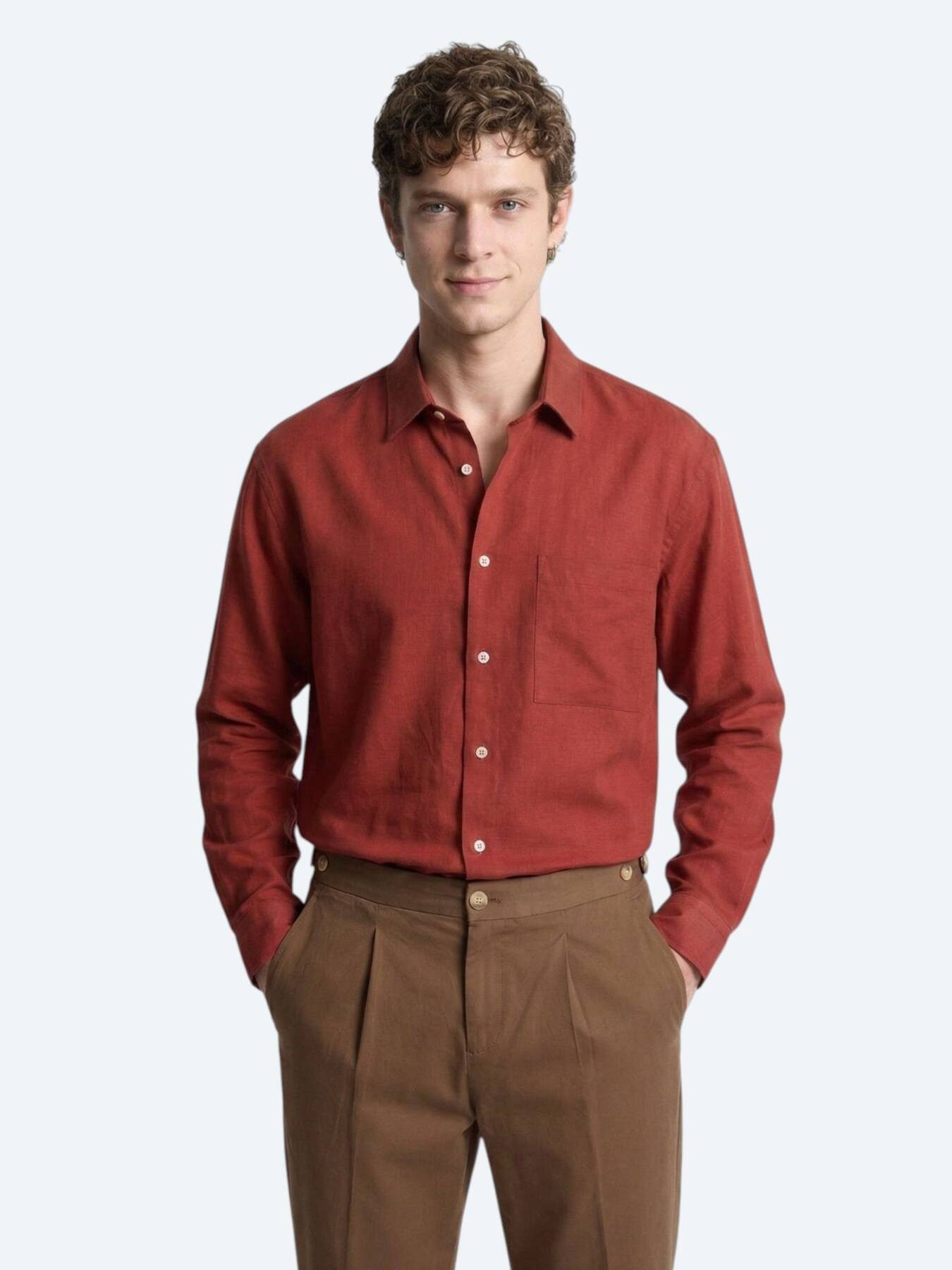 KİP Hemdbluse Rotes Oversize Langarmhemd aus Velours