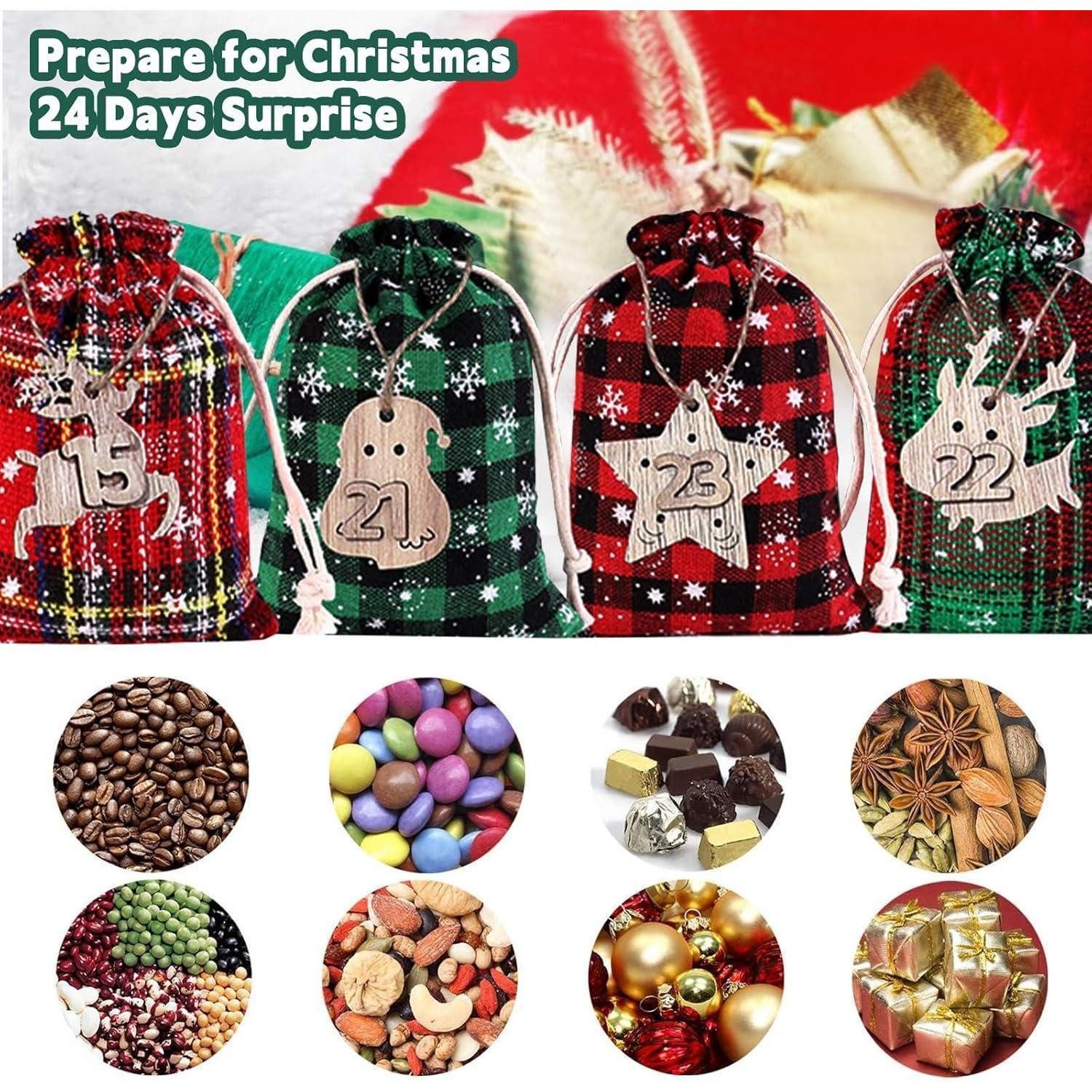 LuxusKollektion DIY-Adventskalender Adventskalender Leinenbeutel 24 Tage mit Kordelzug Holzklammern