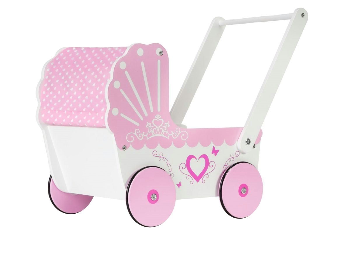 Mamabrum Puppenwagen Holzpuppenwagen, Walker, Pusher - Mit Herzdesign