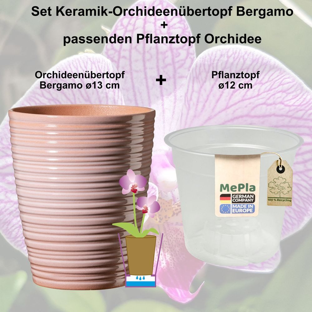 Heimwerkercenter Übertopf MePla - 2 Stück - Übertopf Bergamo ø 13 Terra + Pflanztopf ø 12