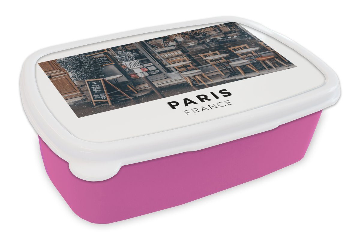 Mädchen, (2-tlg), für Cafe, Frankreich Lunchbox rosa Brotdose Kinder, Snackbox, Paris Kunststoff Kunststoff, Brotbox MuchoWow - - Erwachsene,