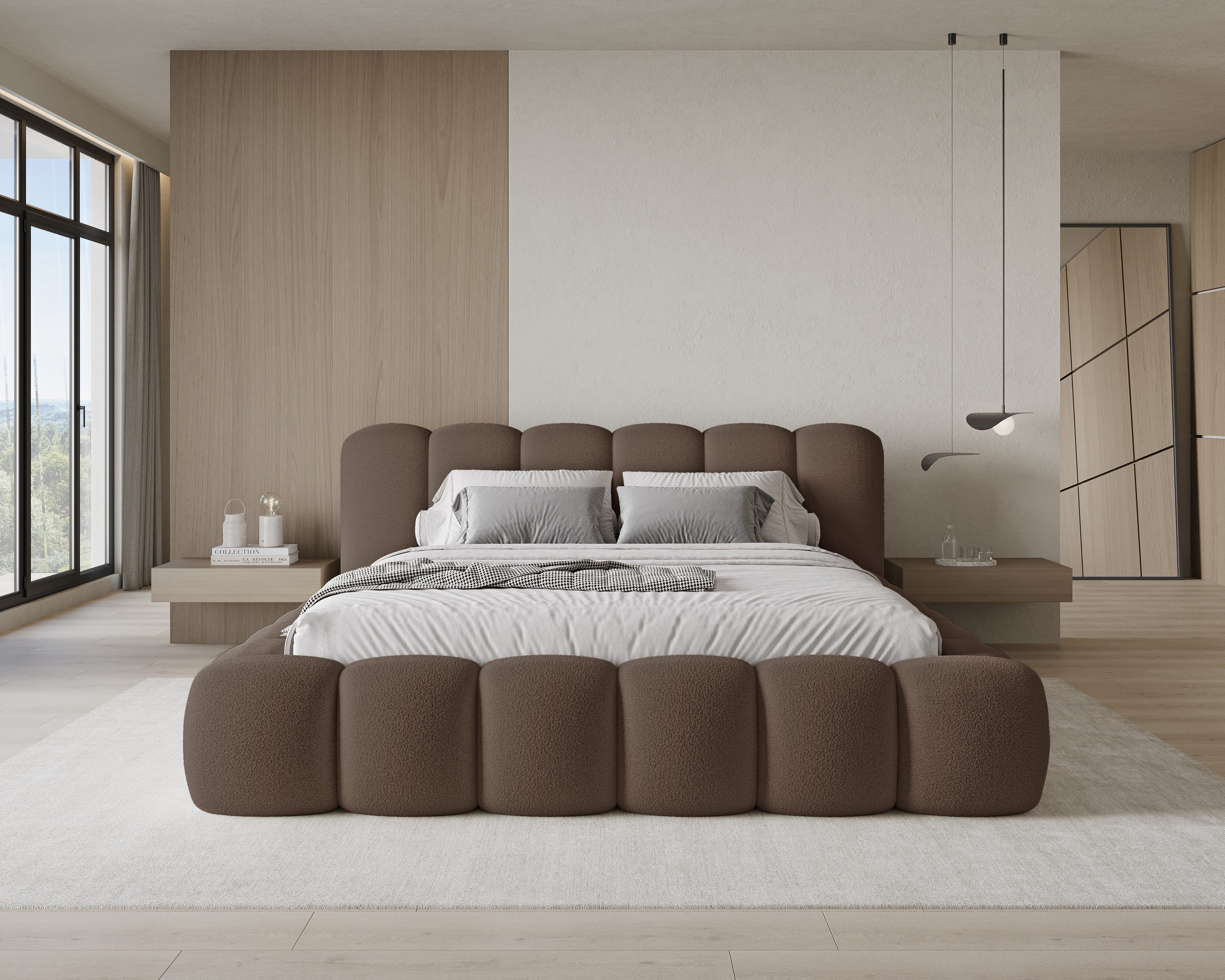 Chilly Möbel Polsterbett Stone Braun Bouclé Stoff 140x200 cm mit Stauraum Quelle 25