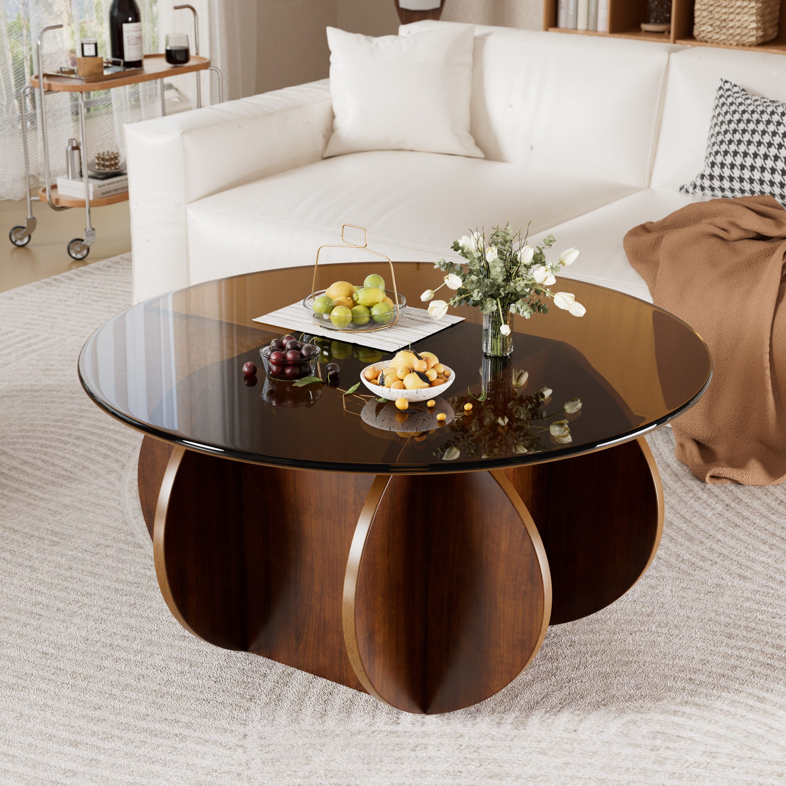 TWSOUL Couchtisch Runder Glas-Couchtisch mit gehärteter günstig online kaufen