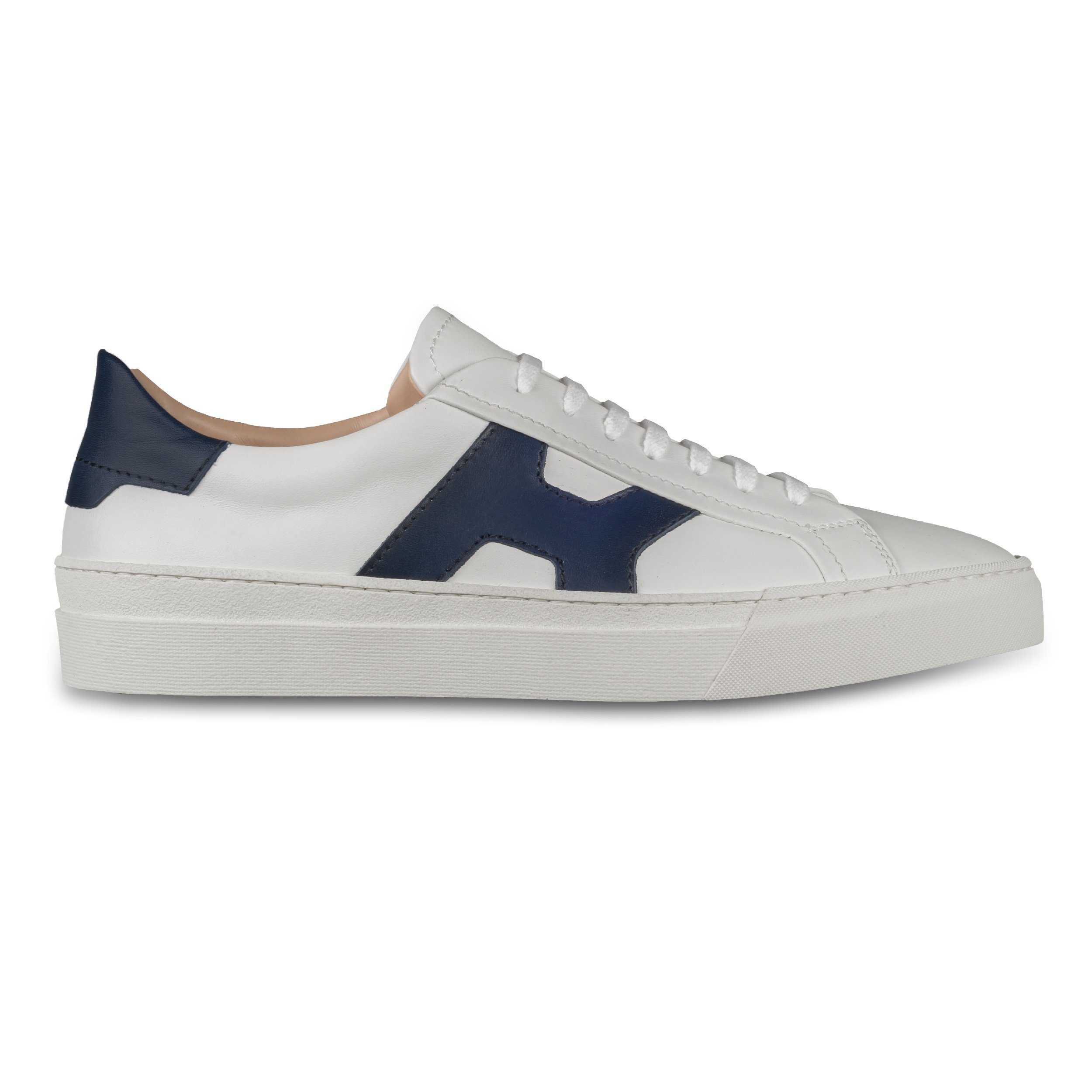 ROSSANO BISCONTI Herren Kalbsleder Sneaker - creme weiß mit blau, handgefertigt Sneaker Handgefertigt in Italien