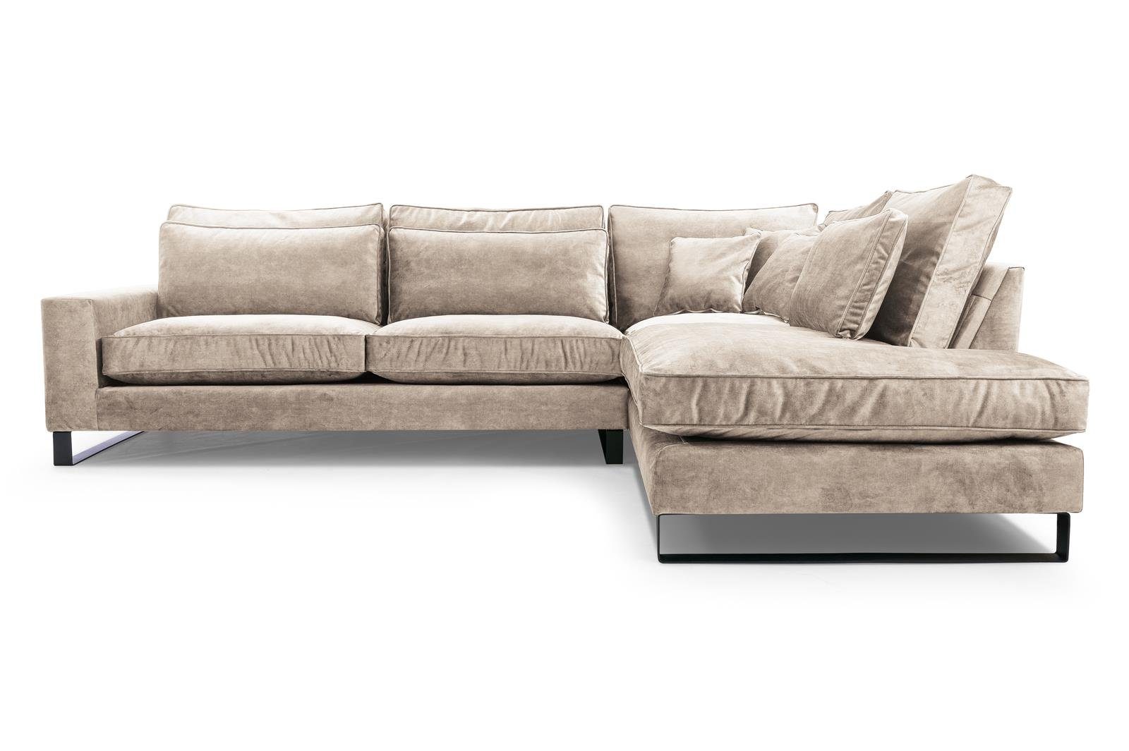 im für Design, modernes Beautysofa Creme Velours (palladium l-förmig Cornack, Wohnzimmer, Metallbeine, Polsterecke aus Ecke, 03) mit