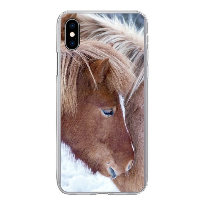 MuchoWow Handyhülle Pferde - Fohlen - Schnee Handyhülle Apple iPhone Xs Smartphone-Bumper Print Handy