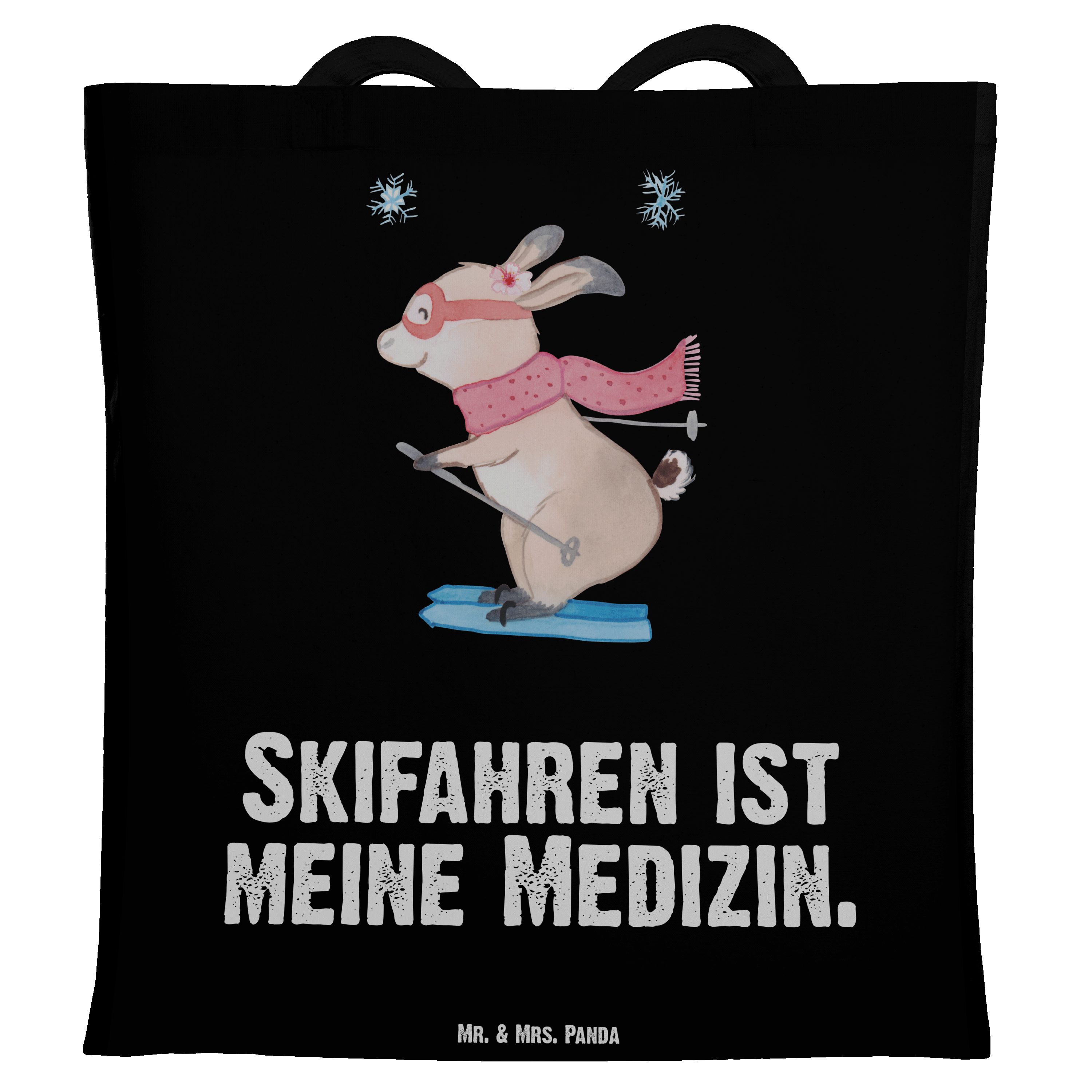 Mr. & Mrs. Panda Tragetasche Bär Skifahren Medizin - Schwarz - Geschenk, Beutel, Ski fahren, Sport (1-tlg)