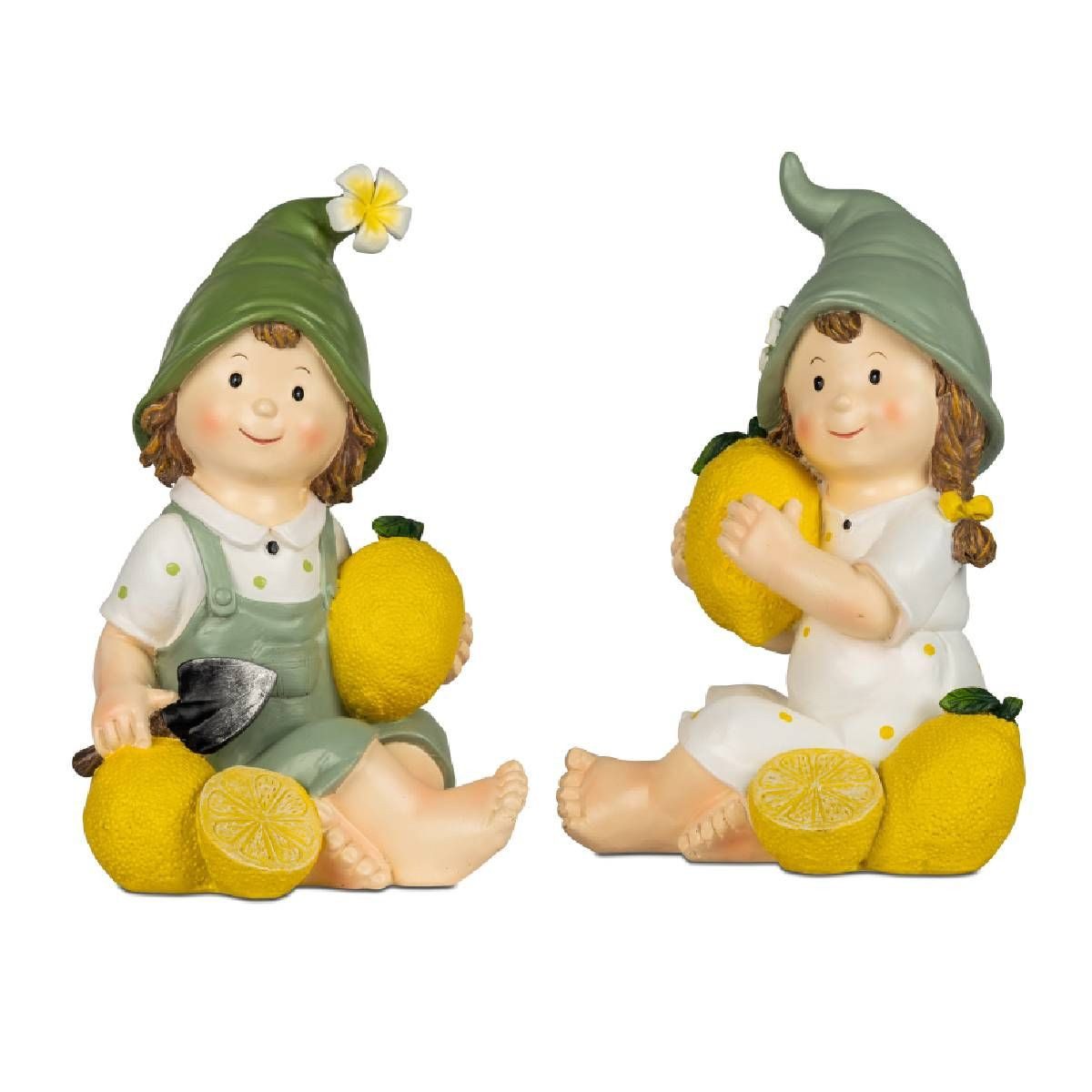 Gartenfigur Sommerkinder mit Zitrone 25 cm hoch 2er Set