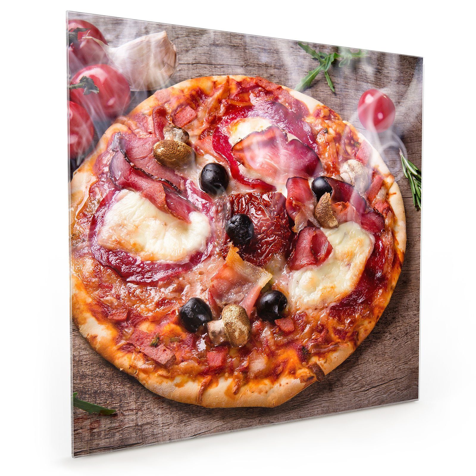 Primedeco Küchenrückwand Spritzschutz Glas heisse Pizza