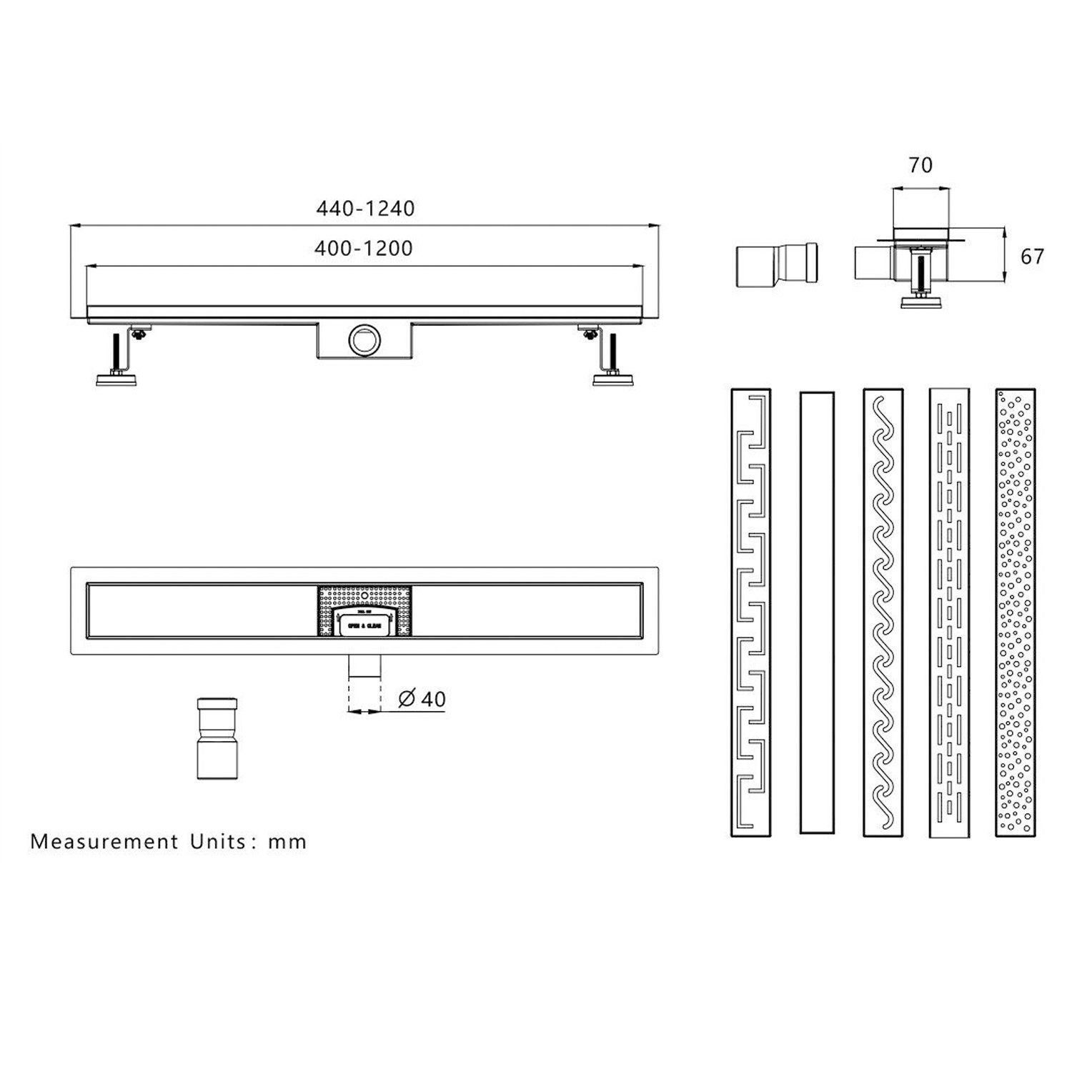 duschspa Duschrinne Bodenablauf Edelstahl Duschablauf Abfluss Badezimmer Rinne, mit Siphon komplettset 60/70/80 cm