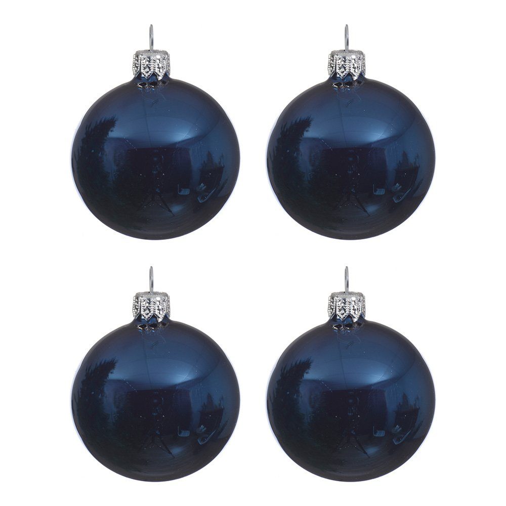 Decoris season decorations Weihnachtsbaumkugel, Weihnachtskugeln Glas 10cm mundgeblasen 4er Box - Nachtblau glänzend