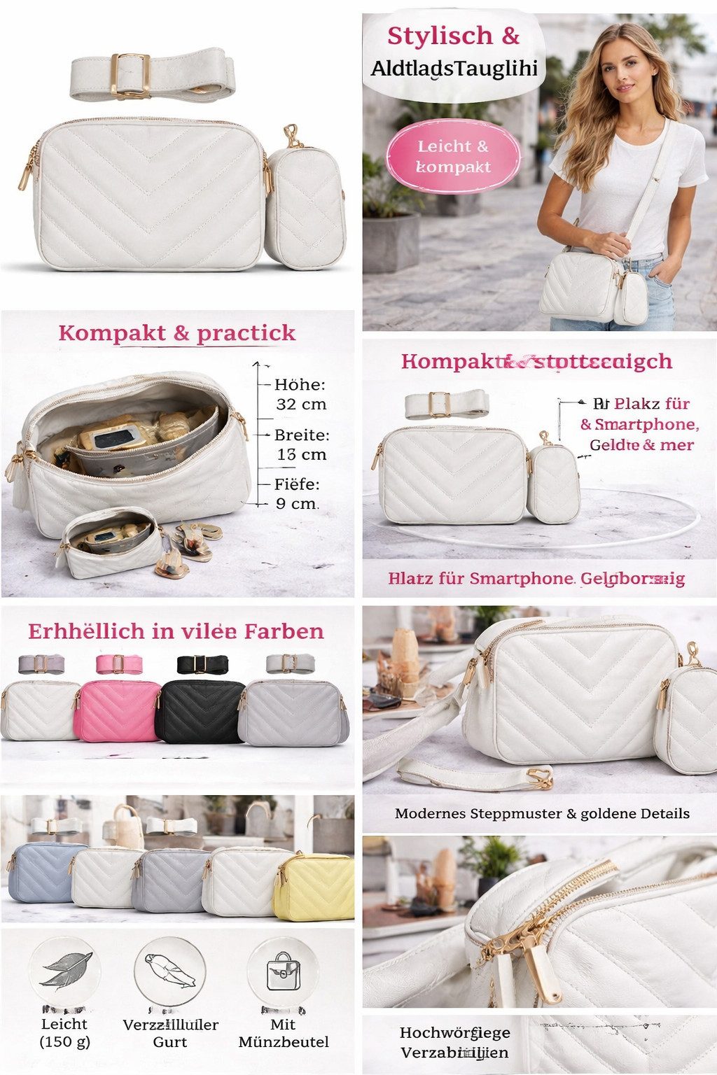Antonio Freizeitrucksack Damen Umhängetasche mit Münzbeutel Crossbody Bag modische City Tasche